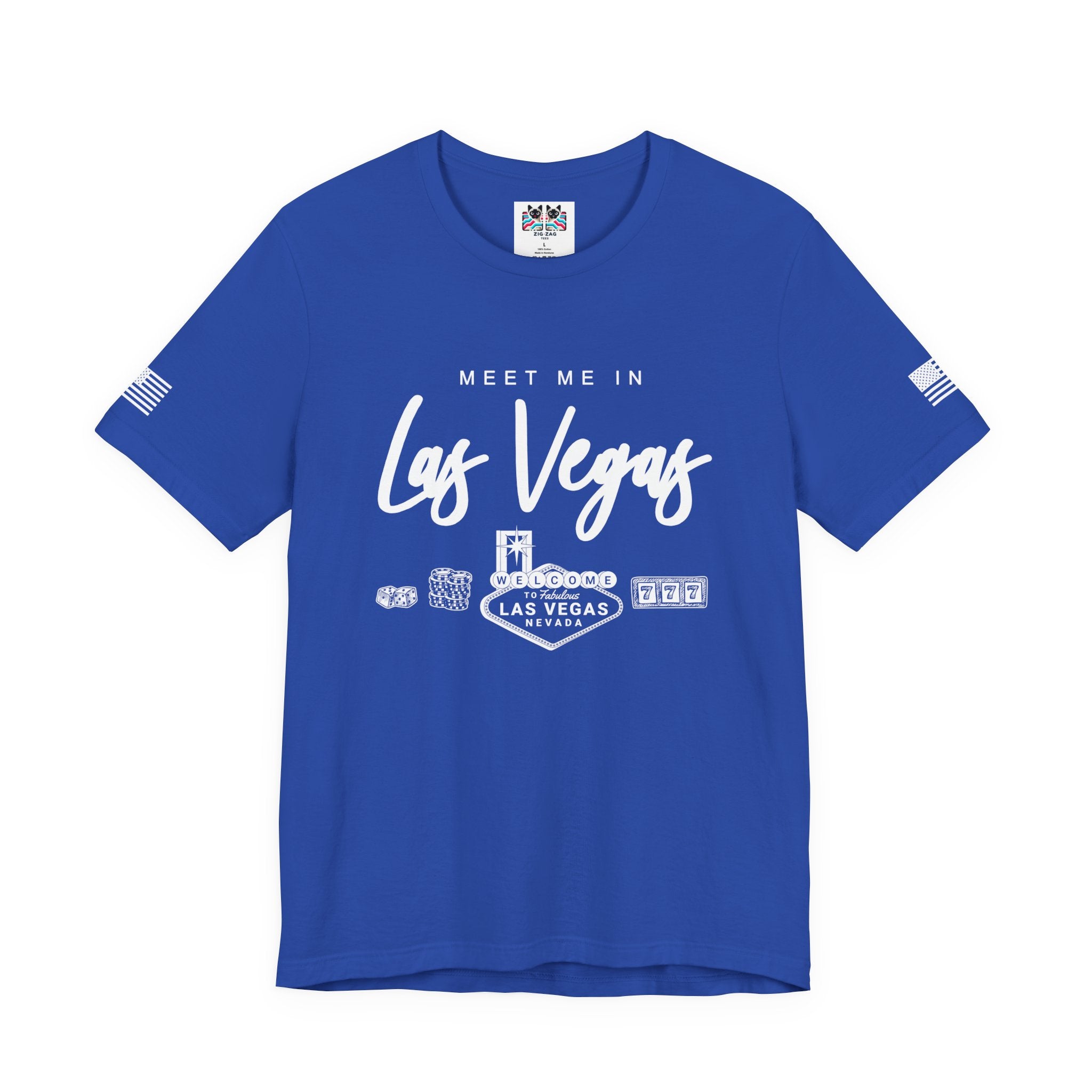 Meet Me in Las Vegas T-Shirt – Welcome Sign Casino Chips Lucky 777 Tee