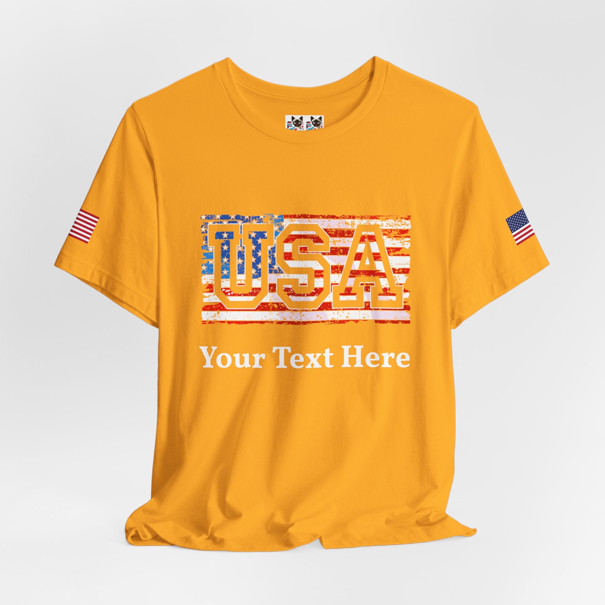 Custom T-Shirt - USA Vintage Collegiate T-Shirt – Retro American Flag Typography Graphic Tee
