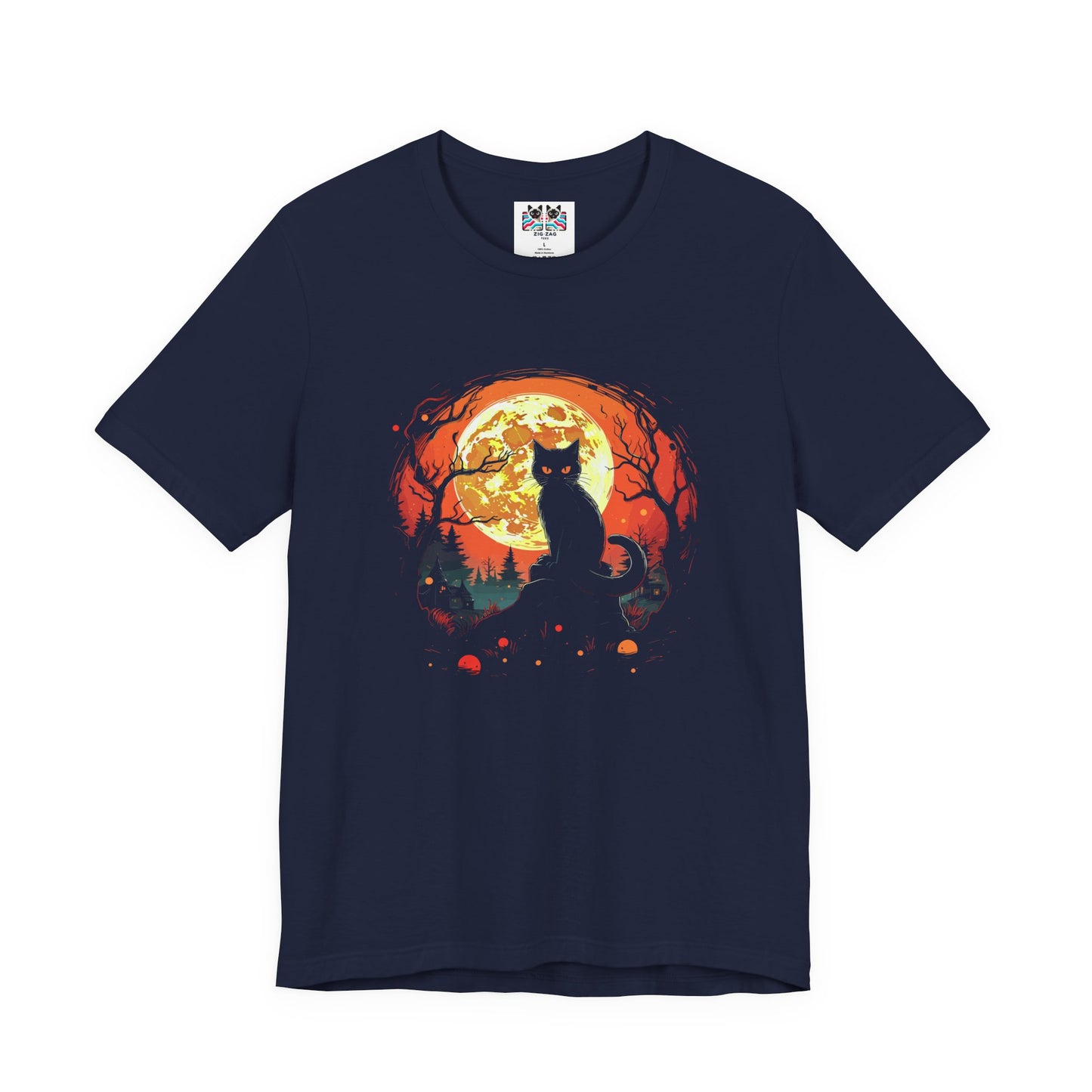 Black Cat Full Harvest Moon Halloween Night T-Shirt