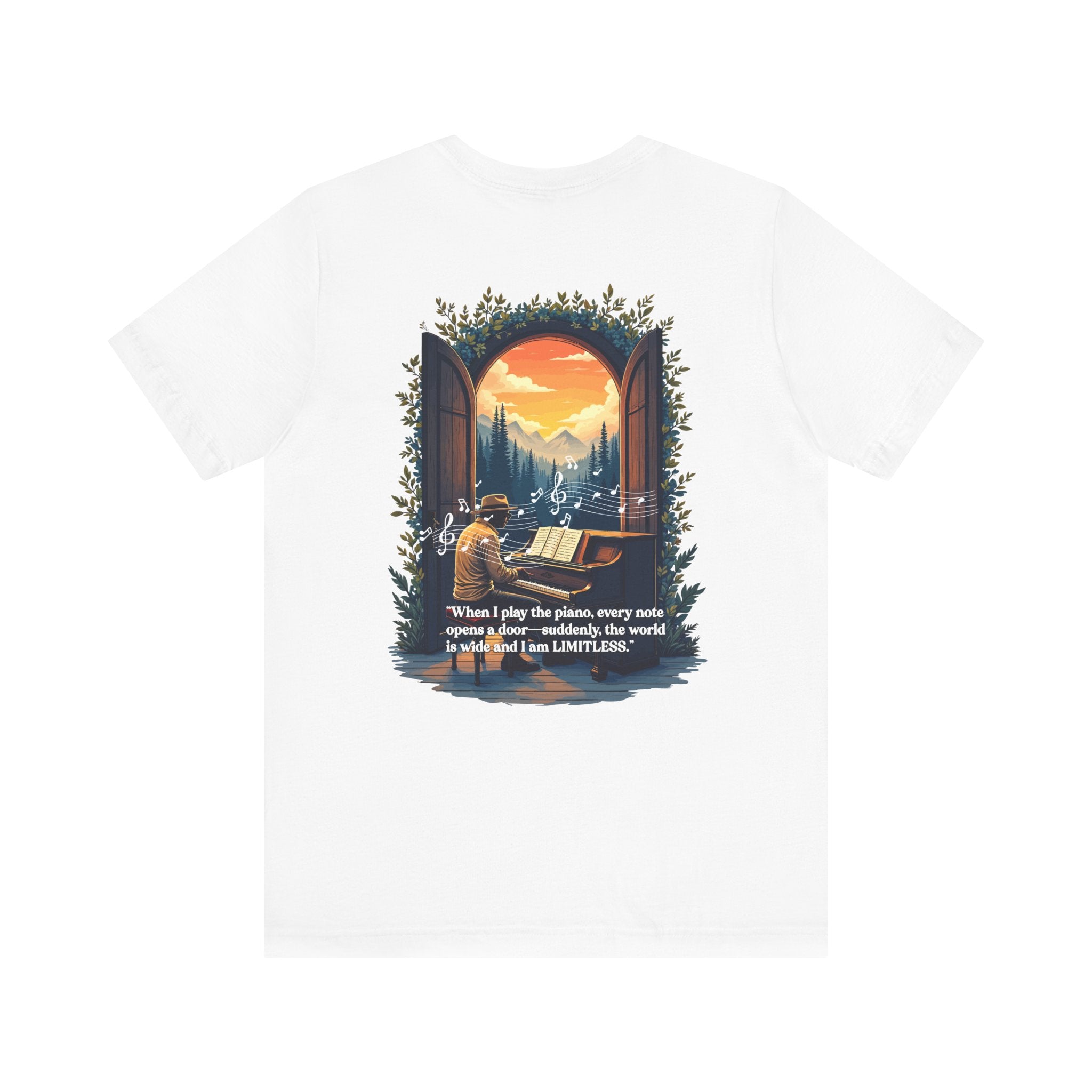 Limitless T-Shirt – Inspirational Piano and Nature Doorway Design