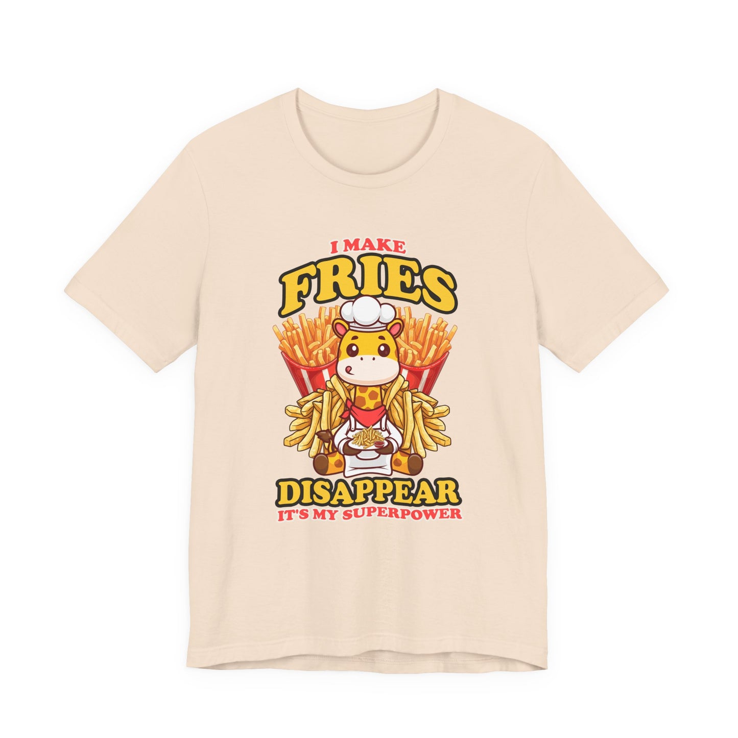 I Make Fries Disappear T-Shirt – Adorable Baby Giraffe Chef With Fries Funny Super Power Graphic Tee