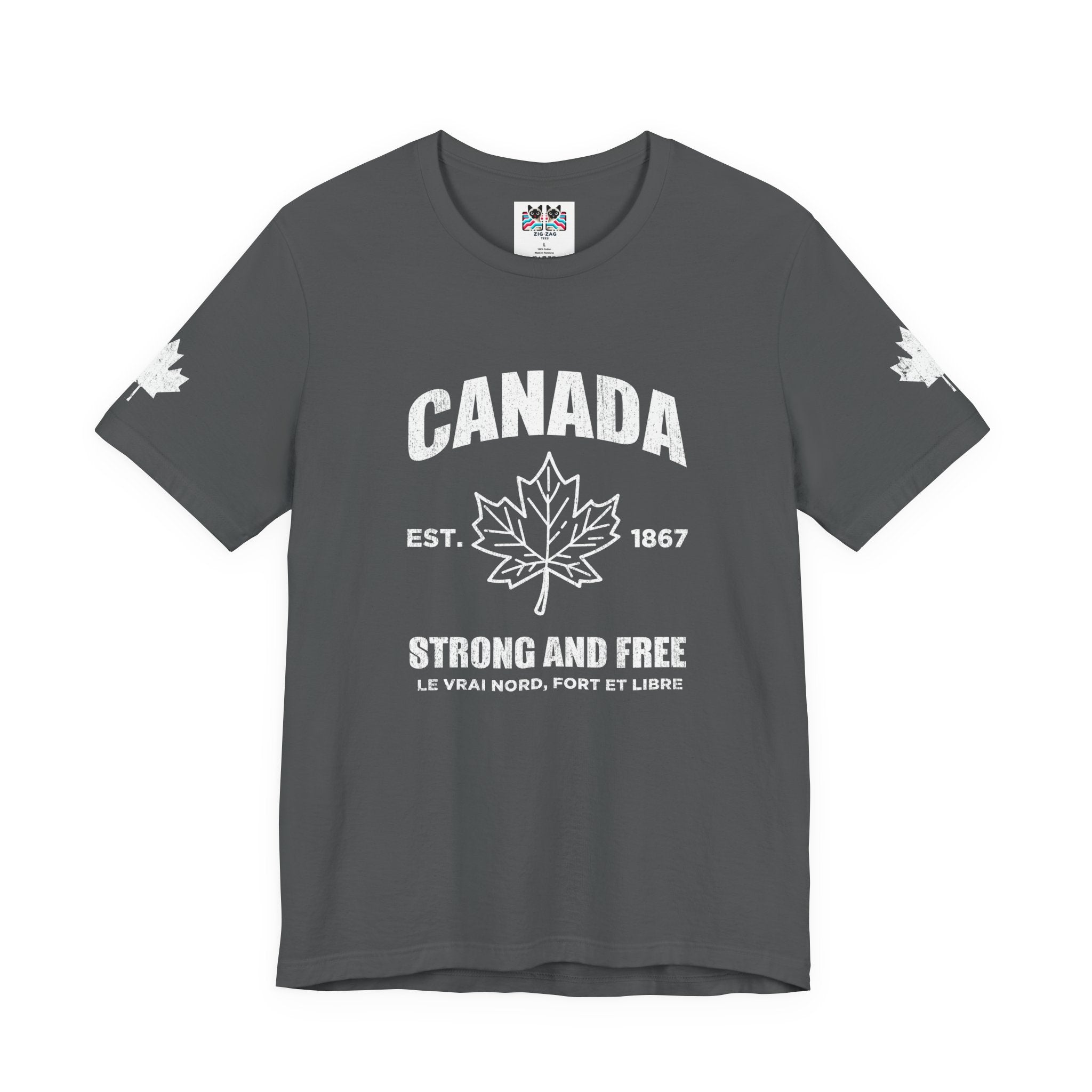 Canada Strong and Free Maple Heritage - White Print T-Shirt