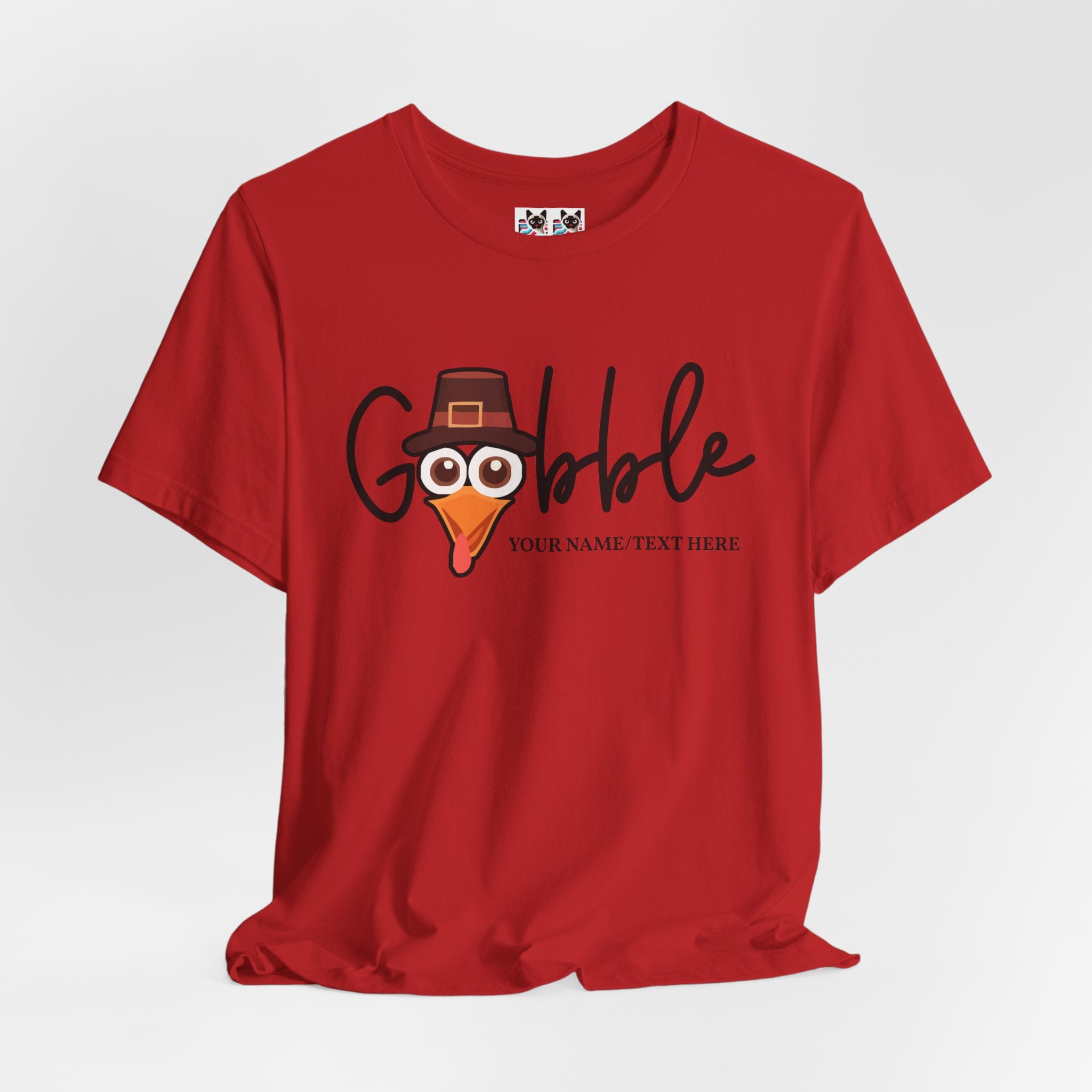 Custom T-Shirt - Gobble Turkey Head Cursive T-Shirt