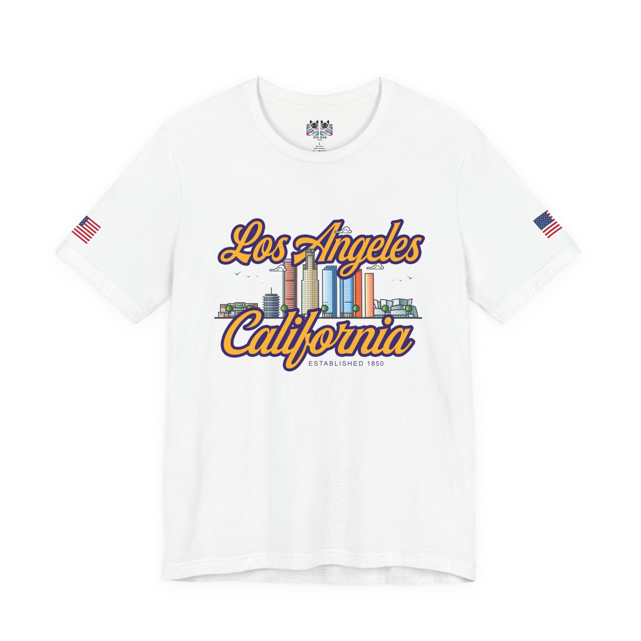 Los Angeles California Established 1850 T-Shirt – Downtown Skyline Script Graphic Tee