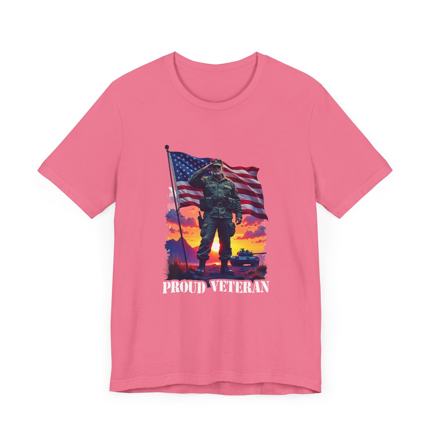 Proud Veteran | US Flag, Saluting Soldier & Tank T-Shirt
