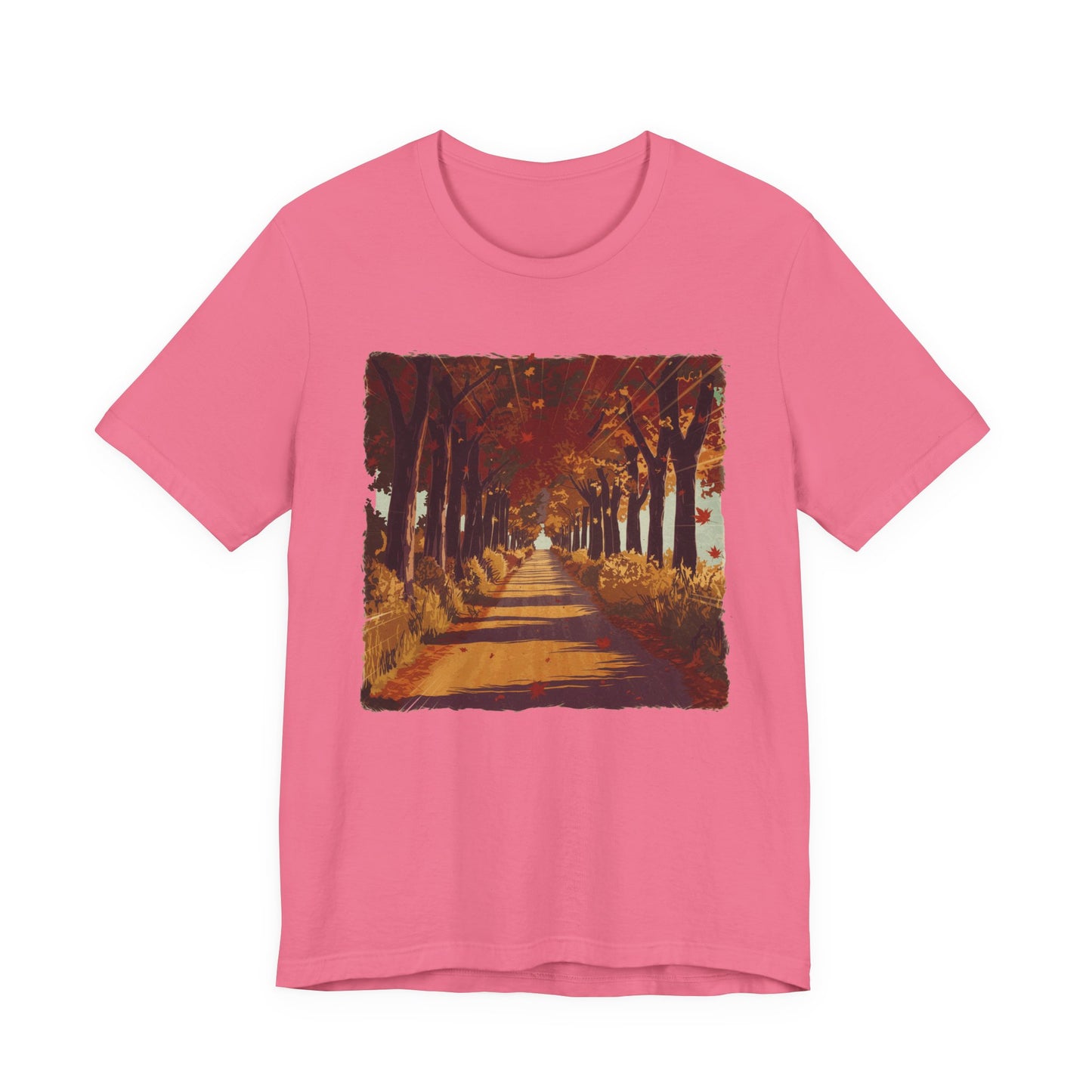 Golden Autumn Glow– Glowing Trees Lining the Road Graphic T-Shirt
