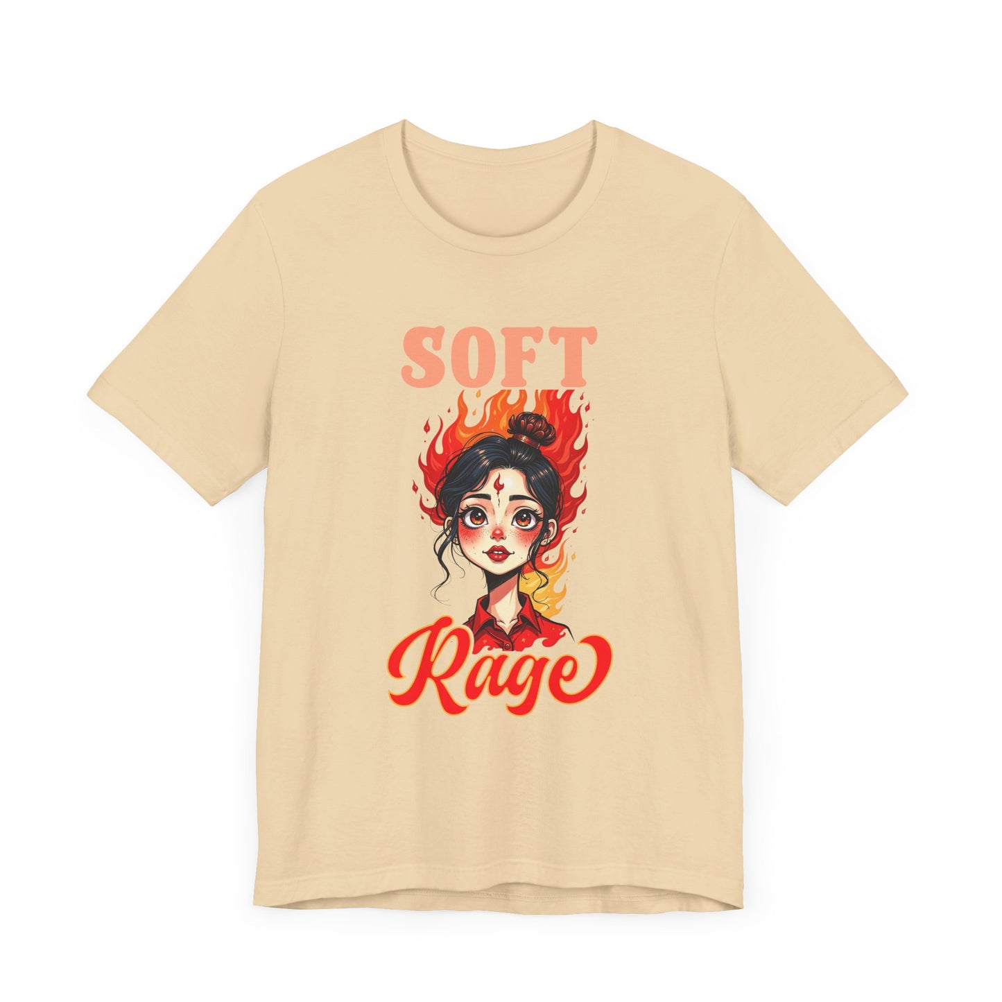 Soft Rage – Emotional Woman with Fiery Background Graphic T-Shirt