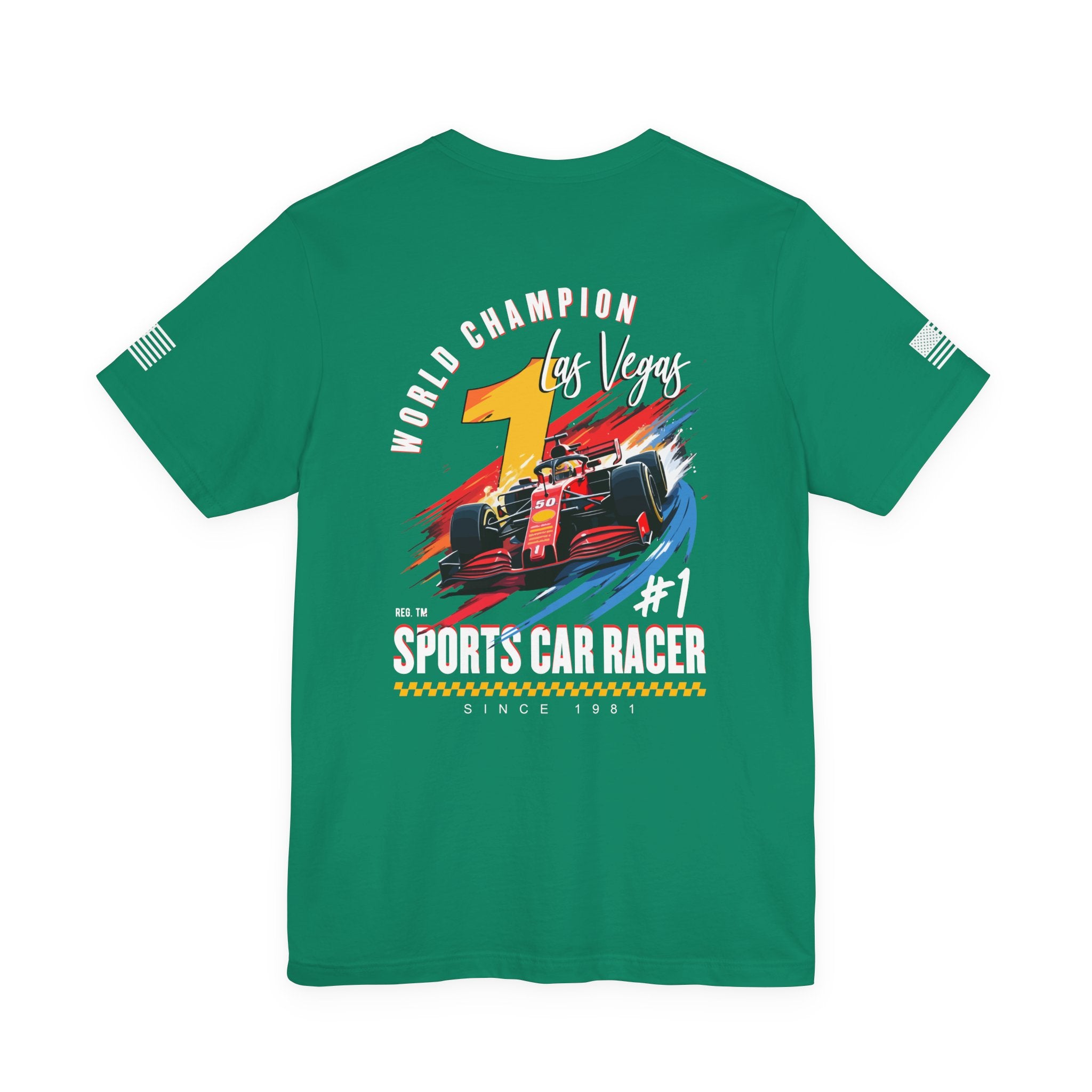 Las Vegas World Champion Sports Car Racer Front & Back T-Shirt – Formula Racing Graphic Tee