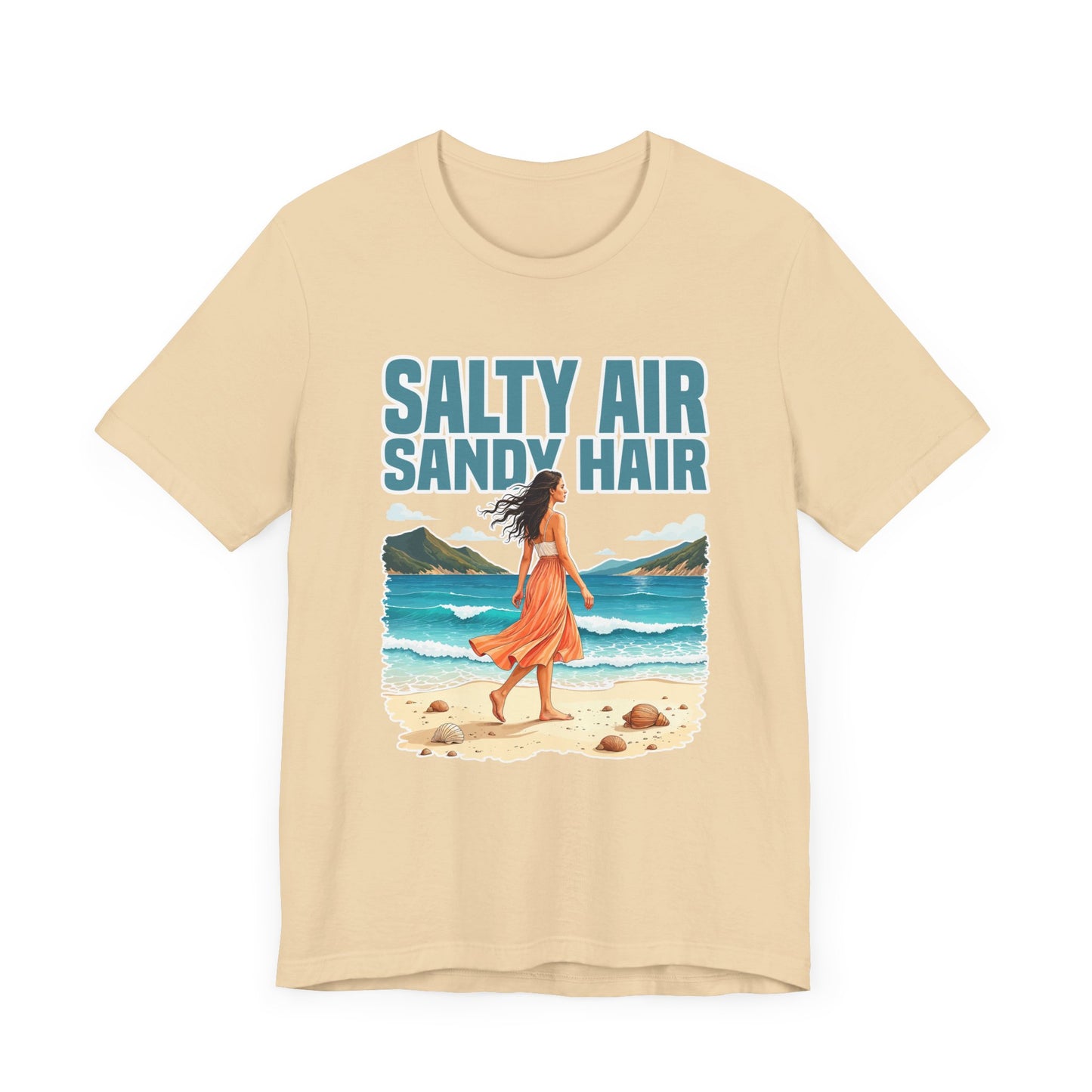 Salty Air Sandy Hair Tee, Beach Babe Shirt, Ocean Mood Graphic Tee, Summer Coastline Top, Coastal Girl Gift Tee