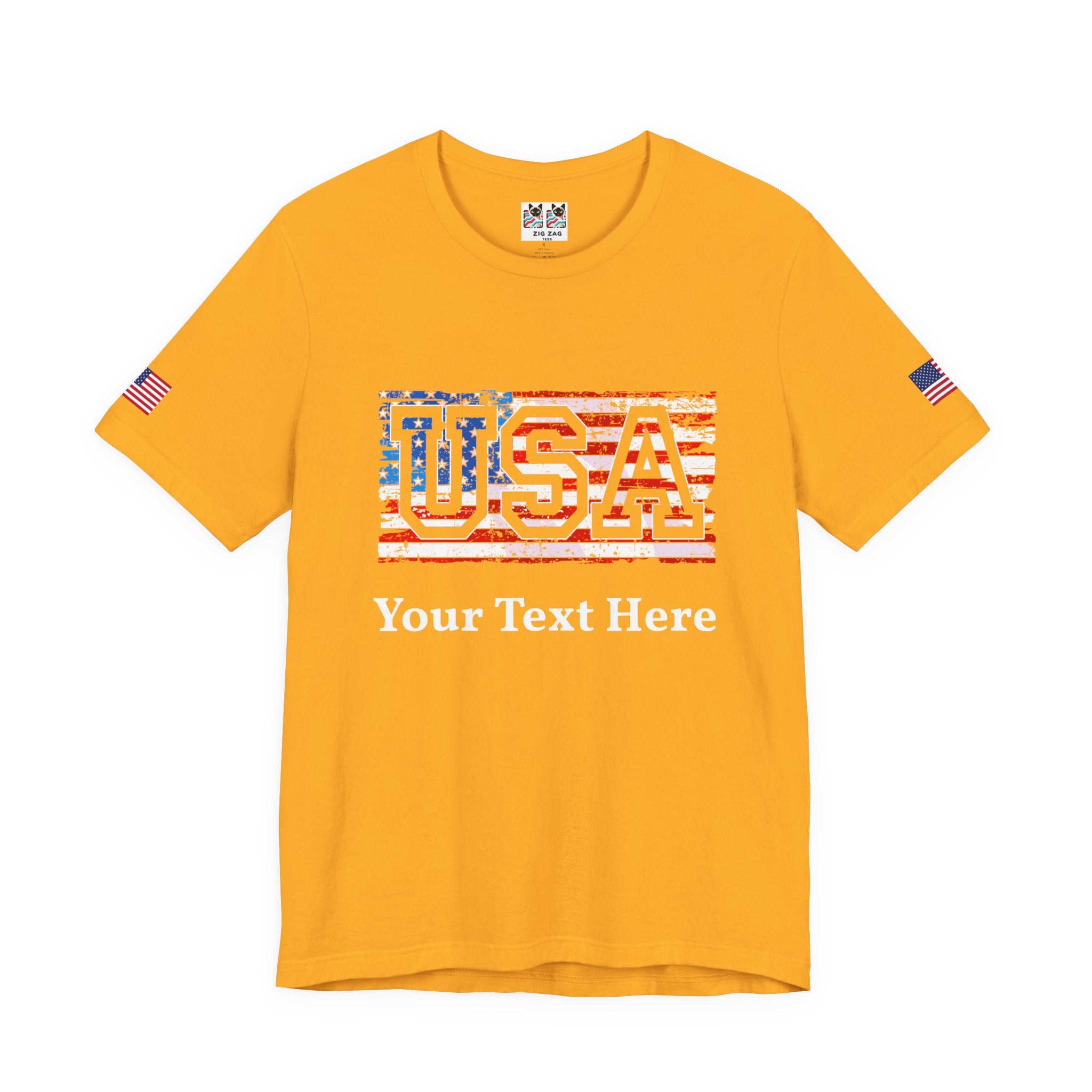 Custom T-Shirt - USA Vintage Collegiate T-Shirt – Retro American Flag Typography Graphic Tee