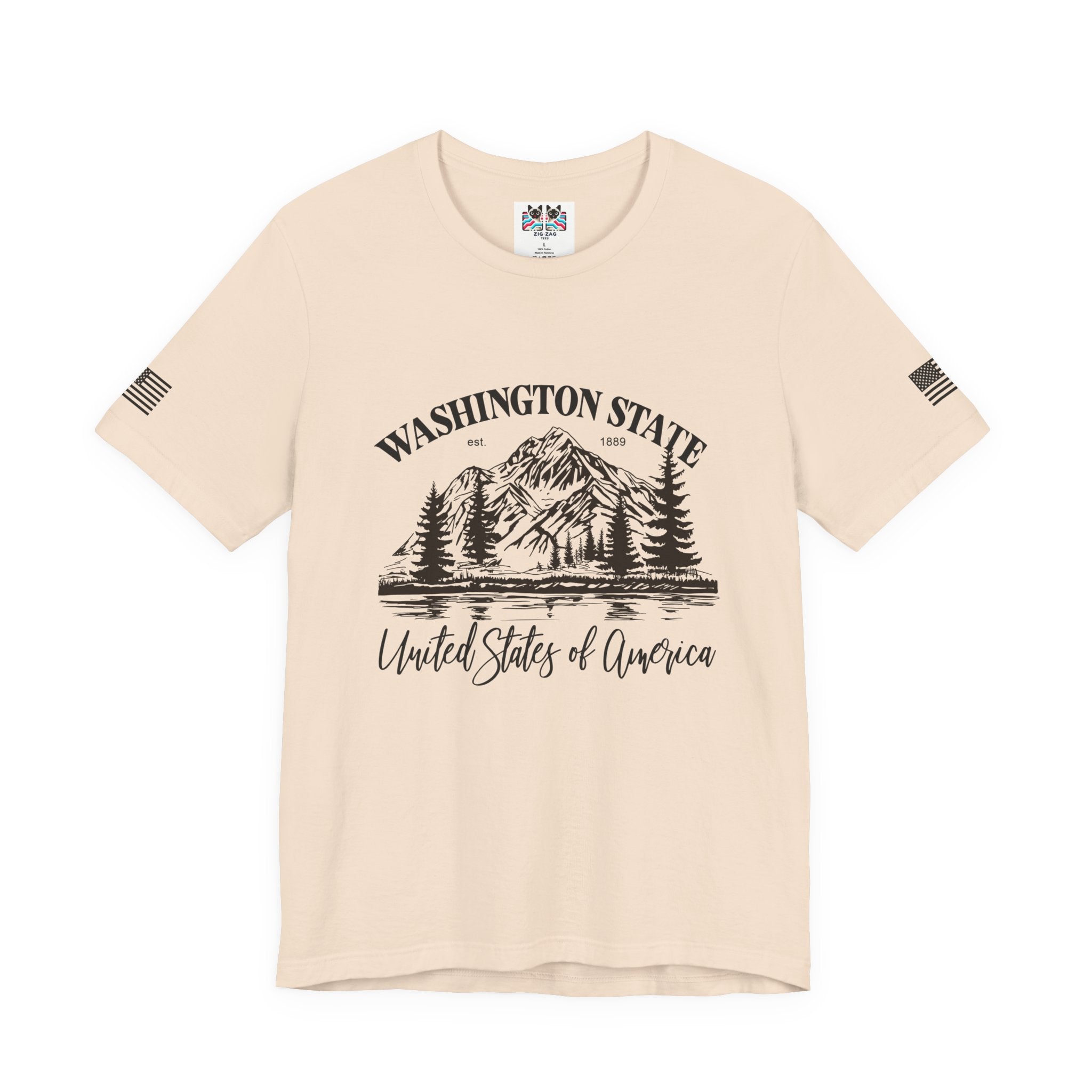 Washington State EST 1889 Mountain Lake Nature Graphic T-Shirt | United States of America Outdoor Tee | PNW Shirt