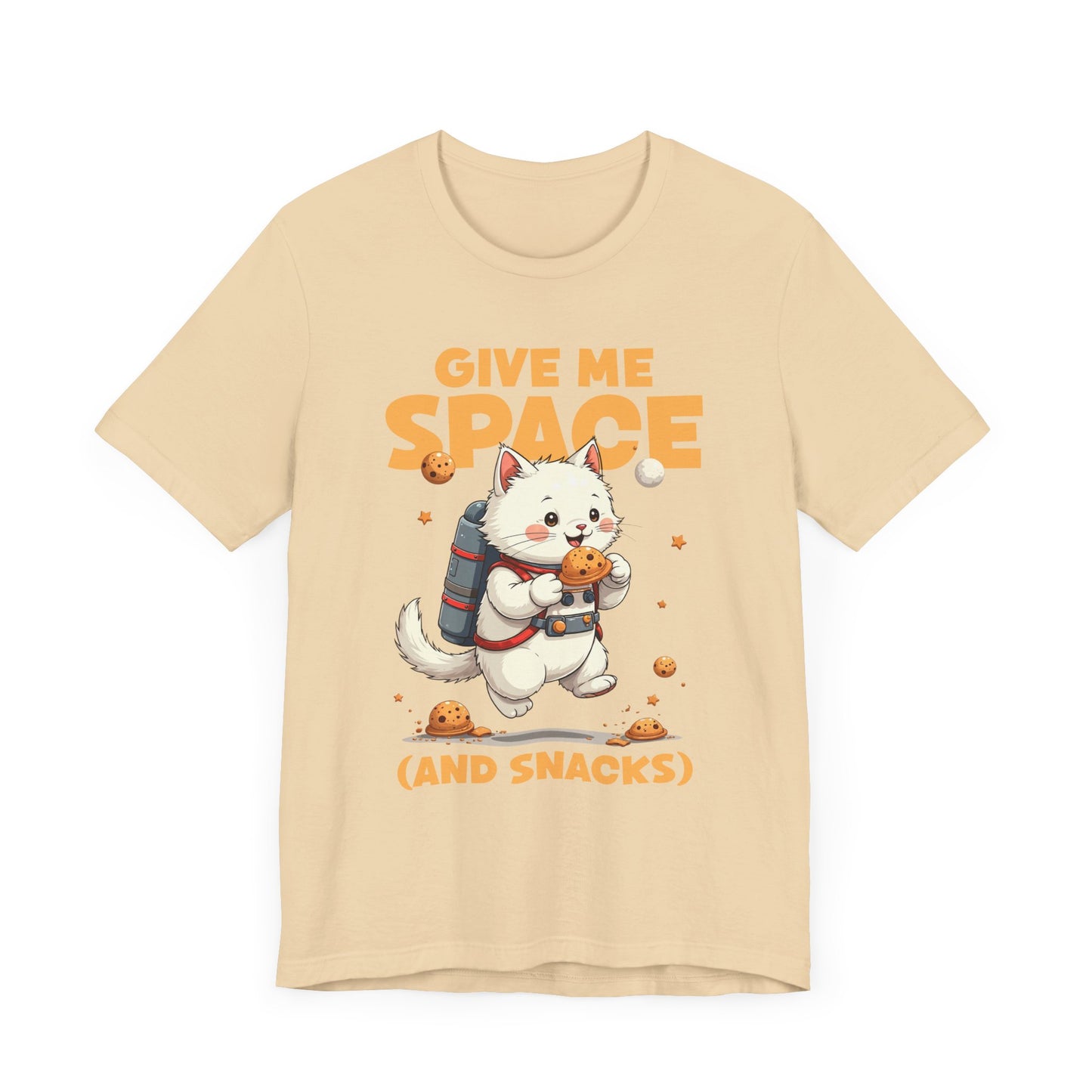 Give Me Space (and Snacks) – Jetpack Cat Walking with Snacks Funny Graphic T-Shirt