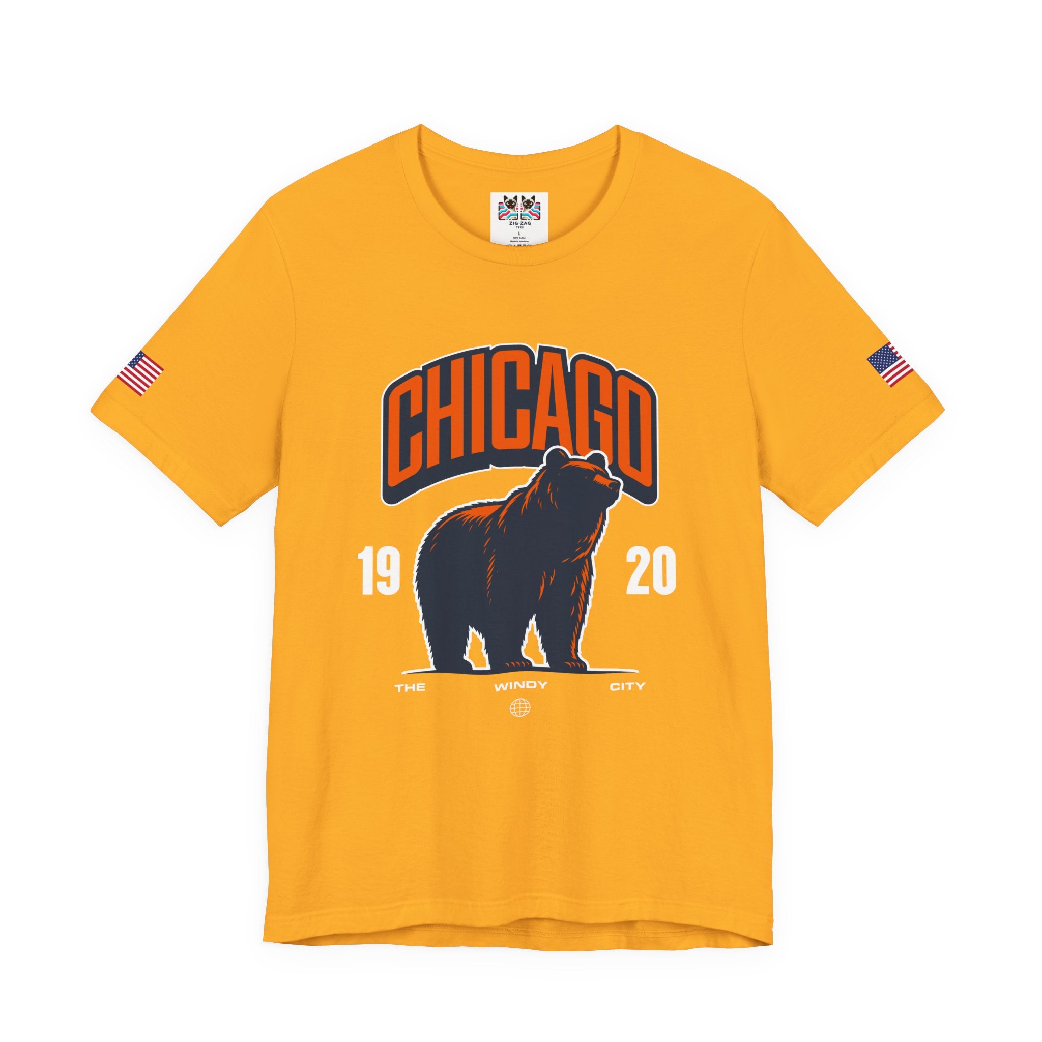 Chicago Bear T-Shirt - The Windy City 1920 Navy Orange Roaring Bear Mascot