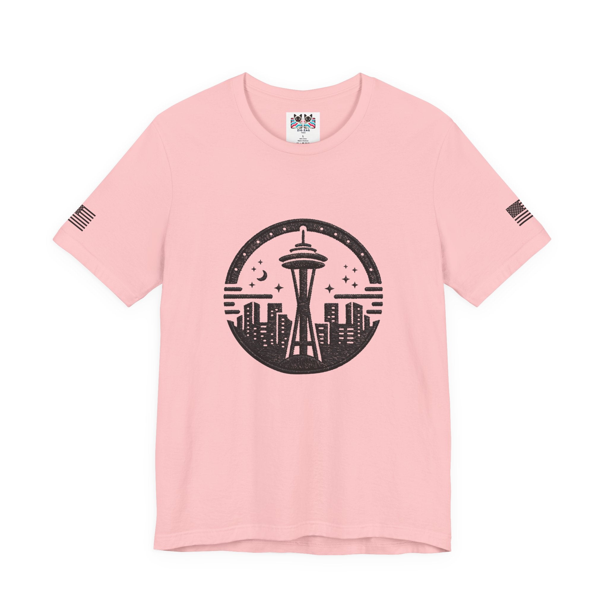 Seattle Space Needle Night Sky Circle Emblem Graphic T-Shirt | Seattle Souvenir Tee | Emerald City Emblem Shirt