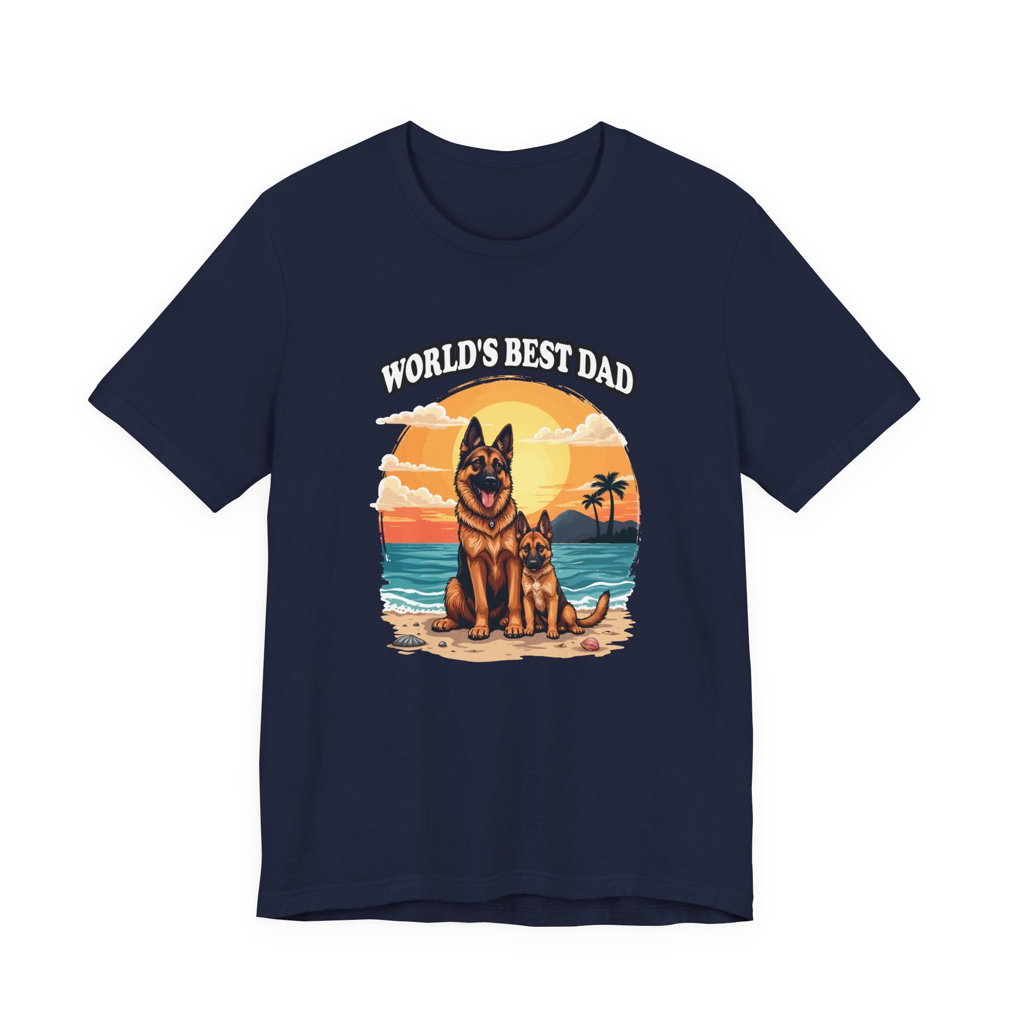 Worlds Best Dad Tshirt German Shepherd Dog Father and Puppy Beach Sunset Design