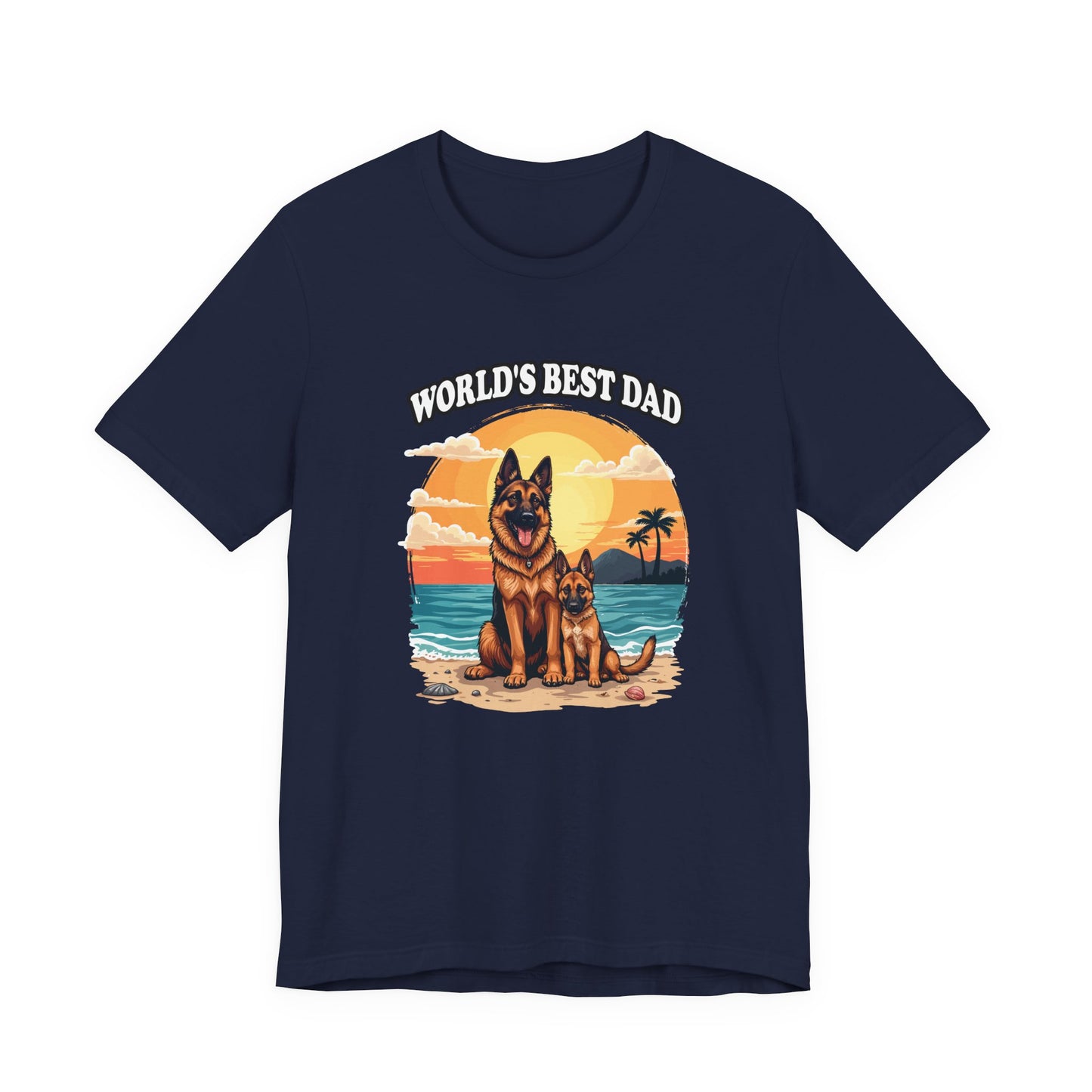 Worlds Best Dad Tshirt German Shepherd Dog Father and Puppy Beach Sunset Design