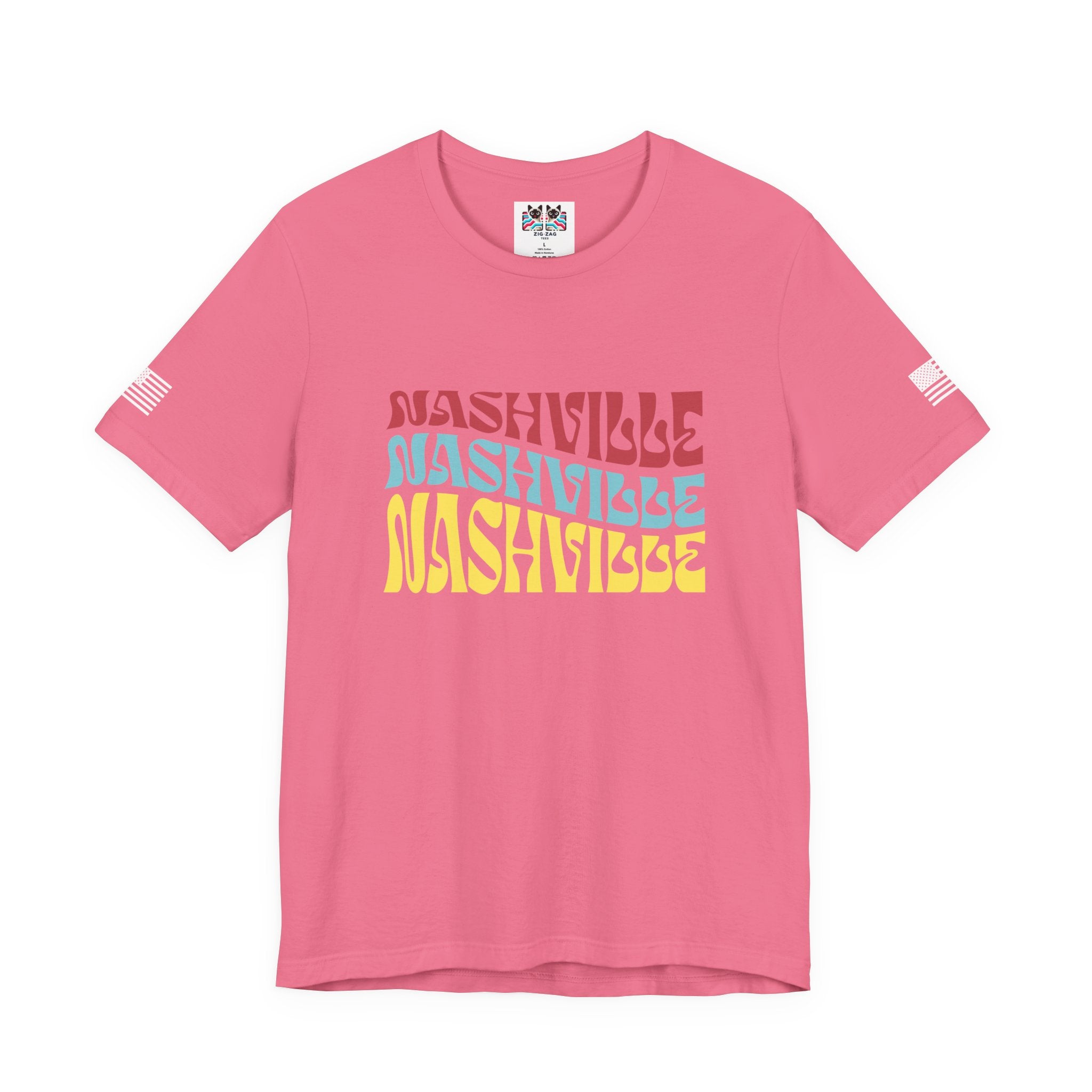 Nashville Retro Wavy Repeat T-Shirt – Groovy 70s Style Triple Color Typography Tee