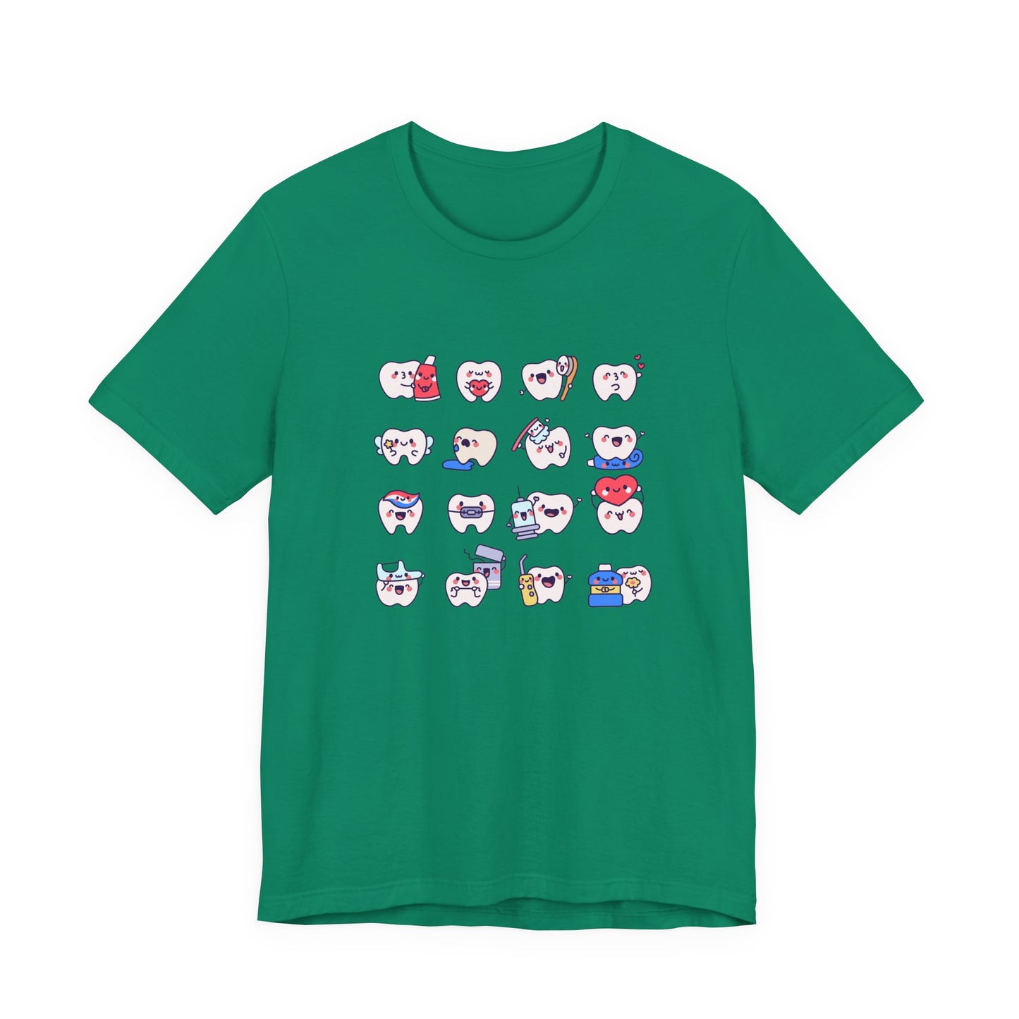 Happy Smiling Teeth T Shirt Sixteen Tooth Characters with Dental Care Items