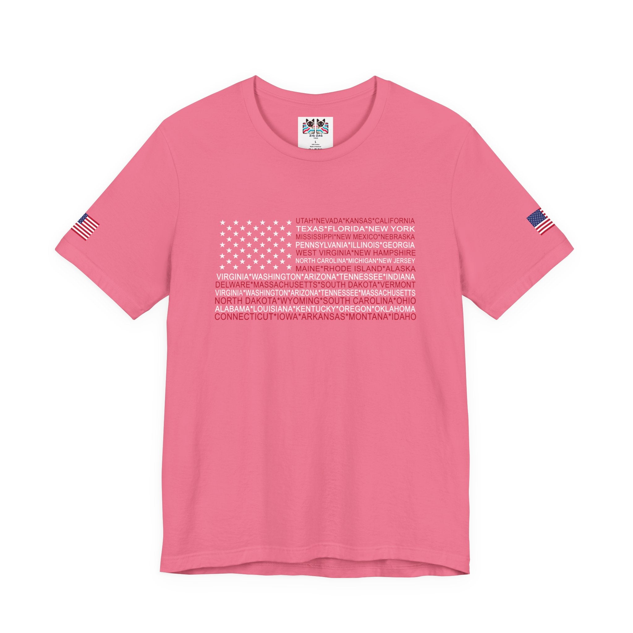 American Flag 50 States T-Shirt – All State Names USA Patriotic Typography Graphic Tee