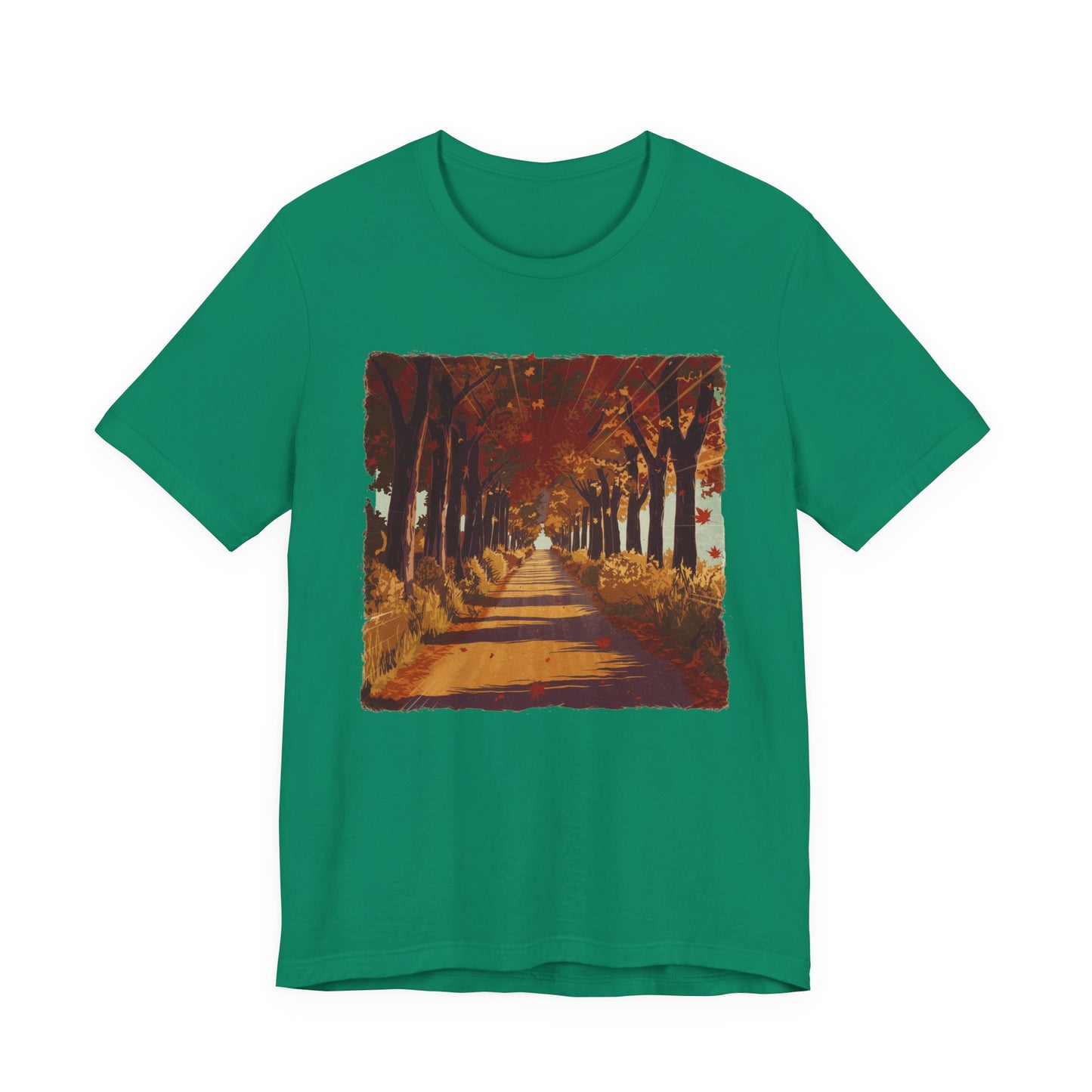 Golden Autumn Glow– Glowing Trees Lining the Road Graphic T-Shirt