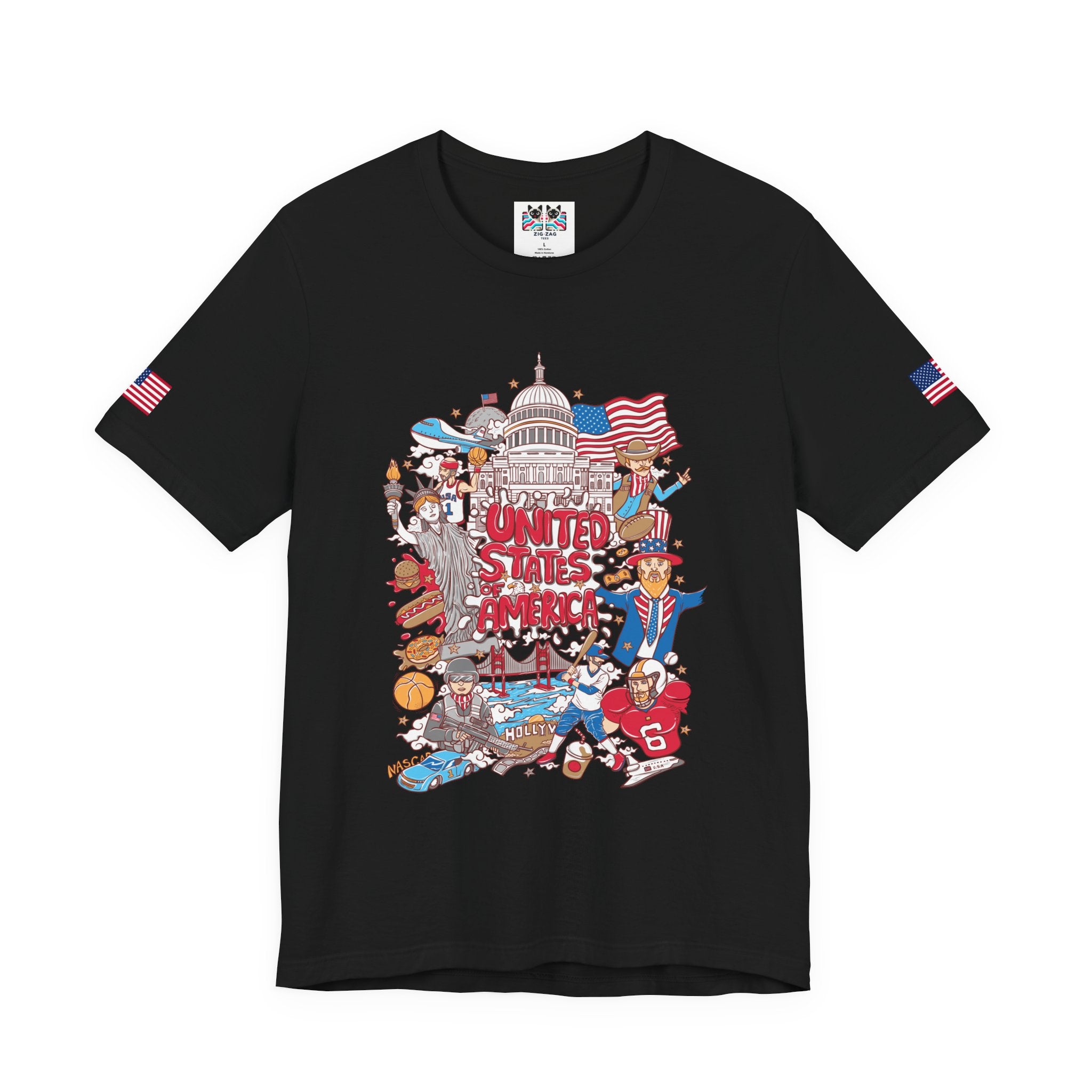 United States of America Collage T-Shirt – Iconic American Symbols Graphic Tee