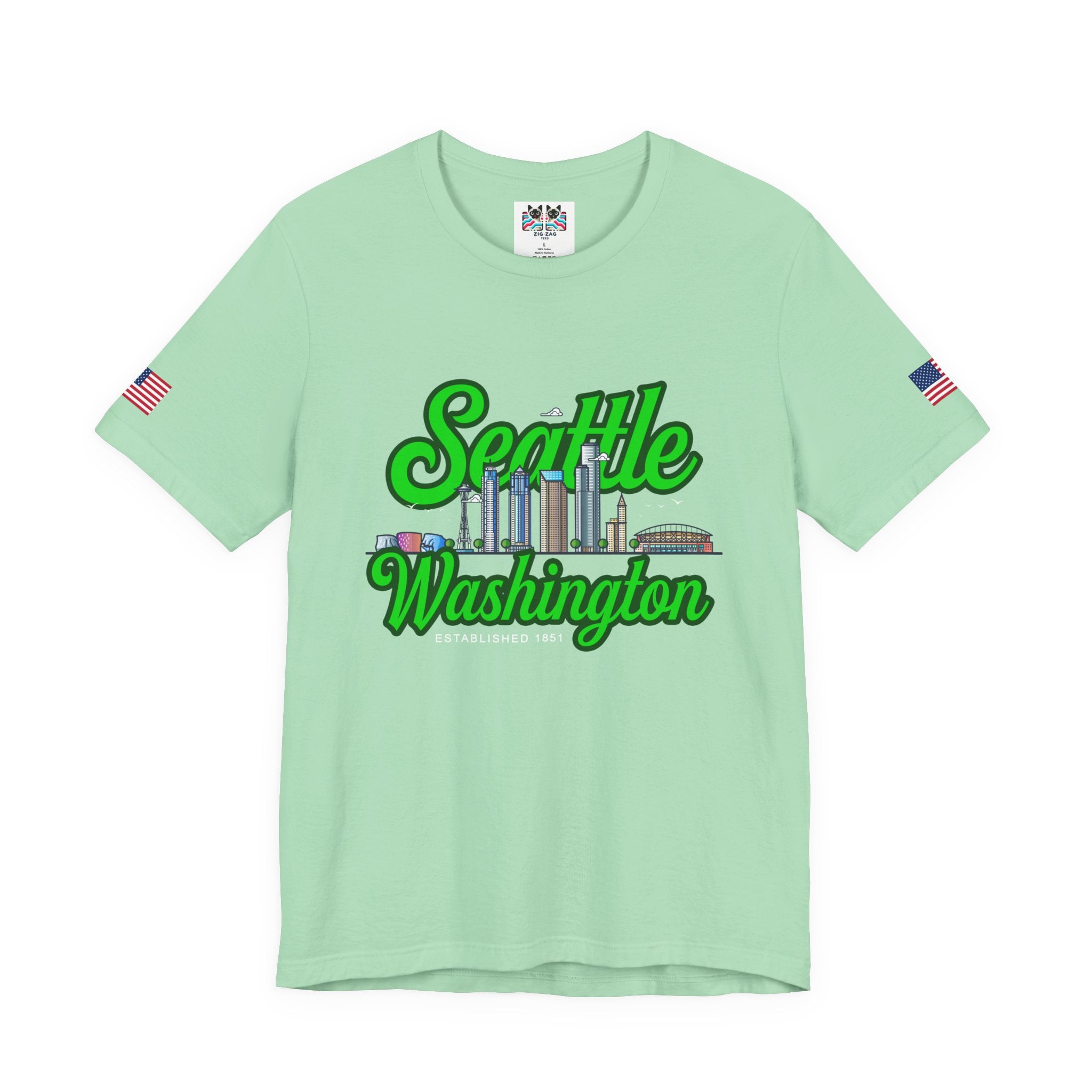 Seattle Washington Retro Script Skyline T-Shirt | Established 1851 Graphic Tee | Pacific Northwest Pride Shirt