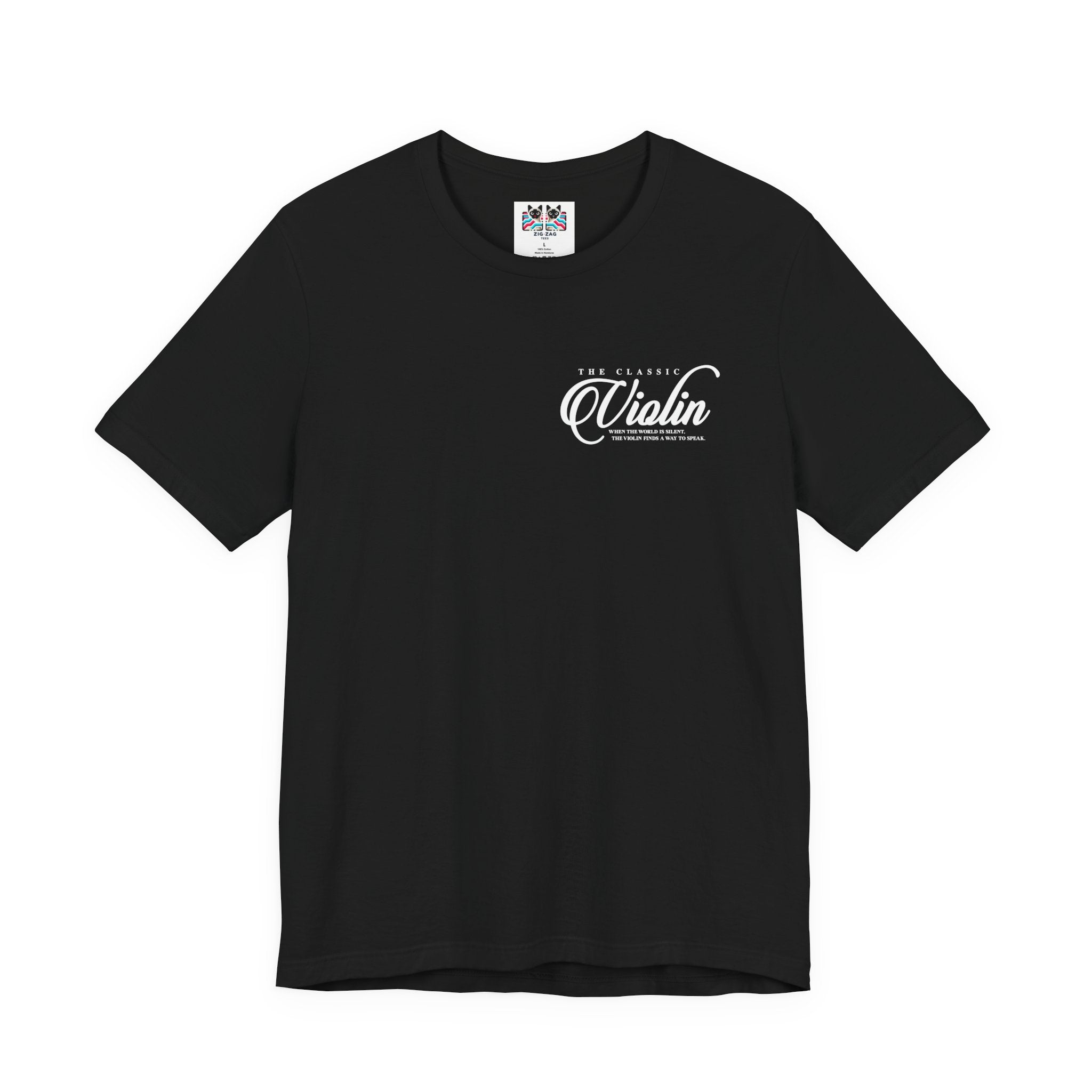 The Classic Violin T-Shirt – Vintage Instrument & 16th Century Story [White Text]