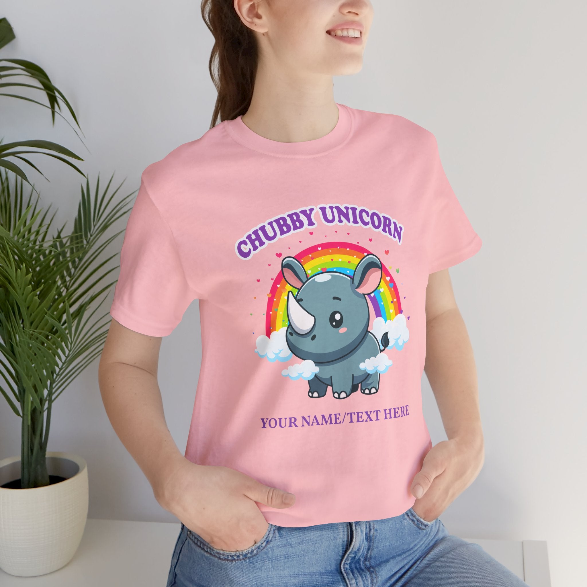Custom T-Shirt - Chubby Unicorn T-Shirt – Cute Cartoon Rhino with Rainbow Graphic Tee