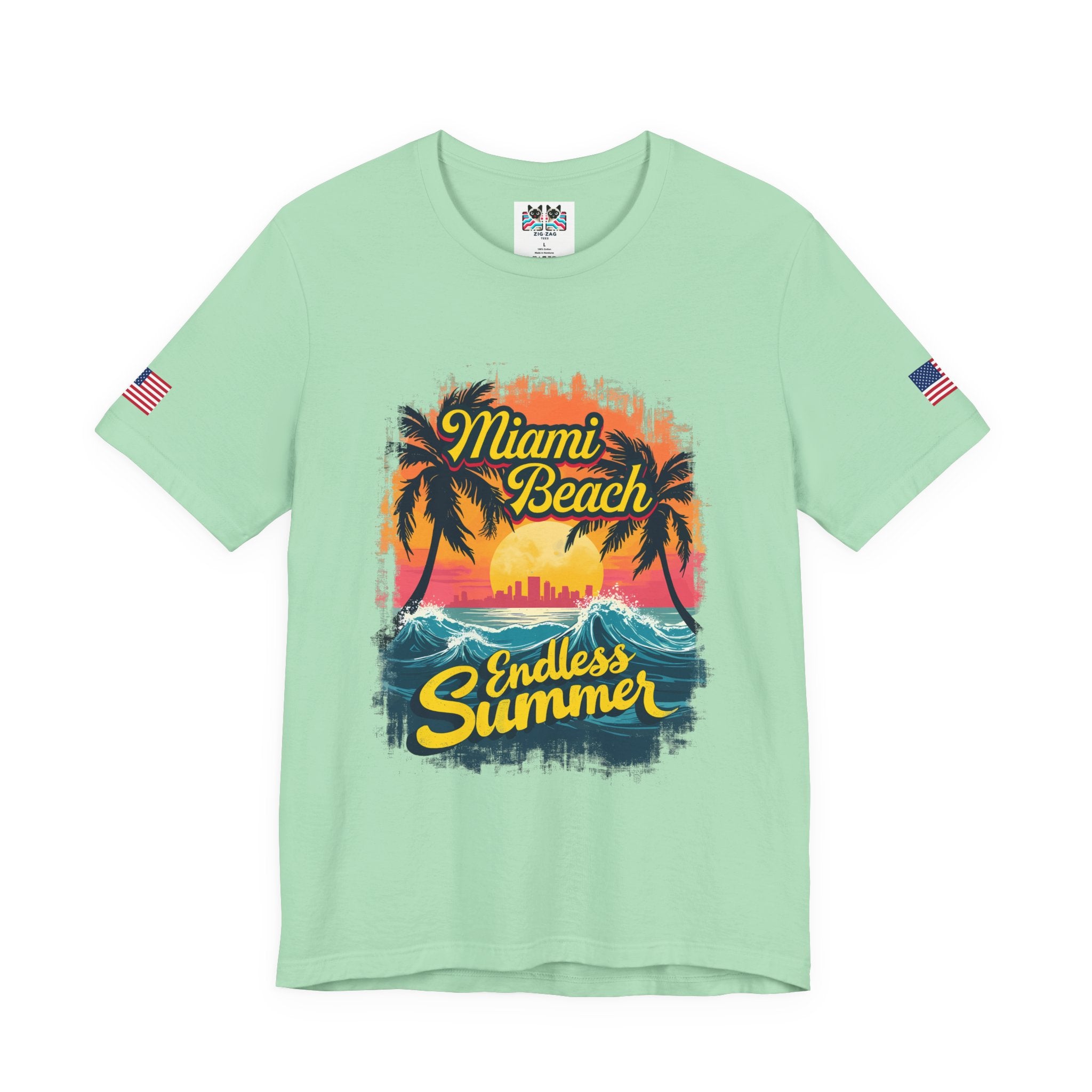 Miami Beach Endless Summer T-Shirt – Retro Wave Palm Tree Sunset Graphic Tee