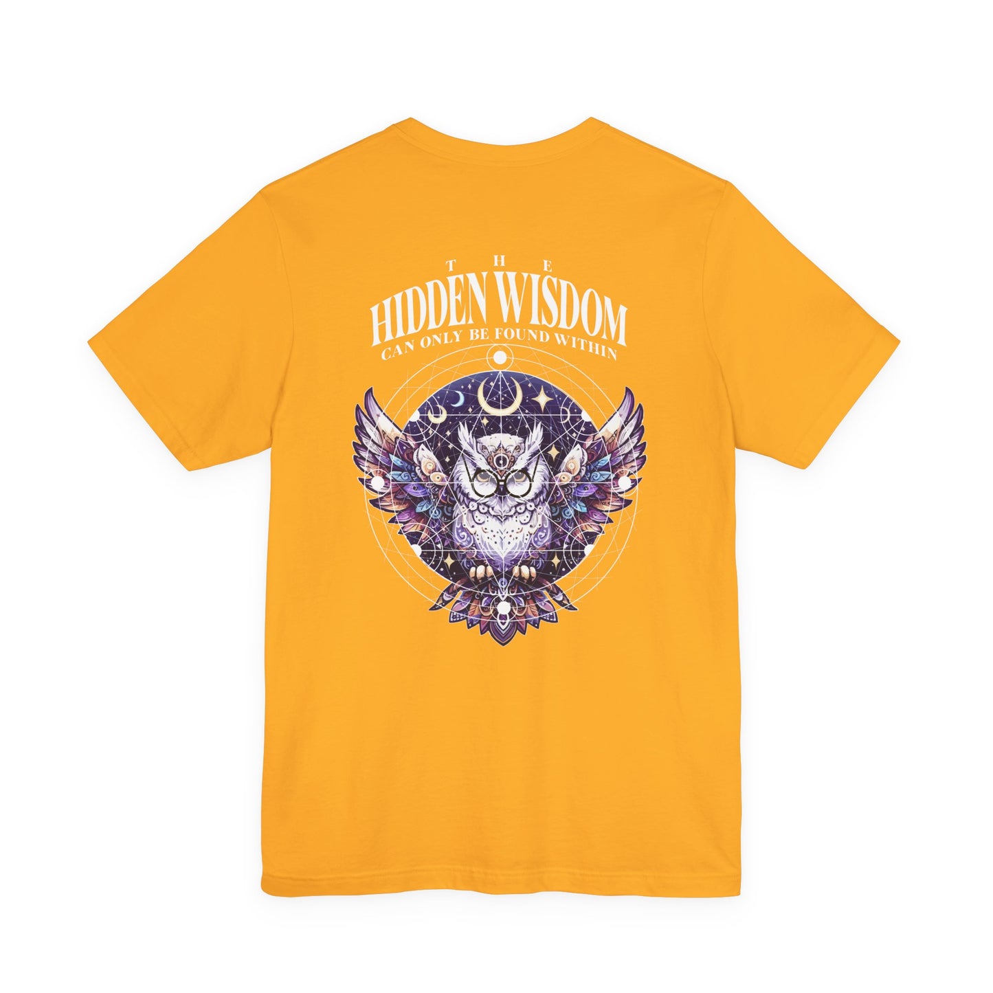 The Hidden Wisdom Within T-Shirt – Vibrant Flying Owl with Geometric Lines
