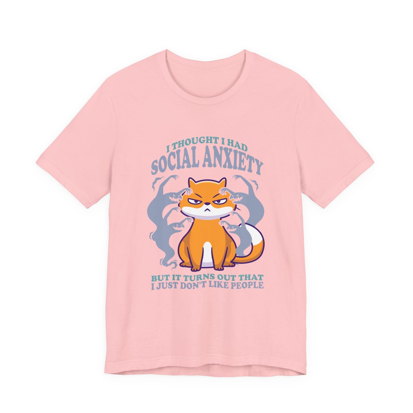 I Thought I Had Social Anxiety Cat T-Shirt – Introvert Humor Cat & Ghosts Graphic Tee