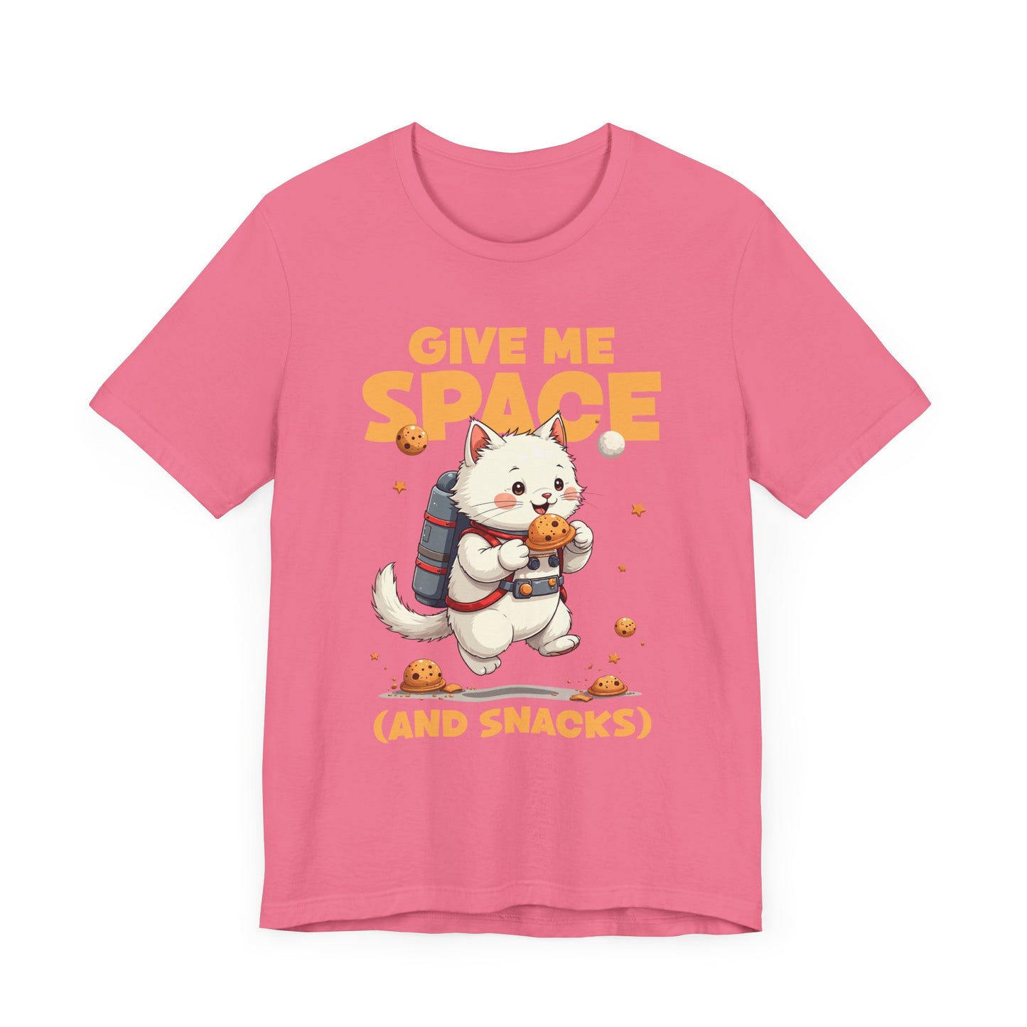 Give Me Space (and Snacks) – Jetpack Cat Walking with Snacks Funny Graphic T-Shirt