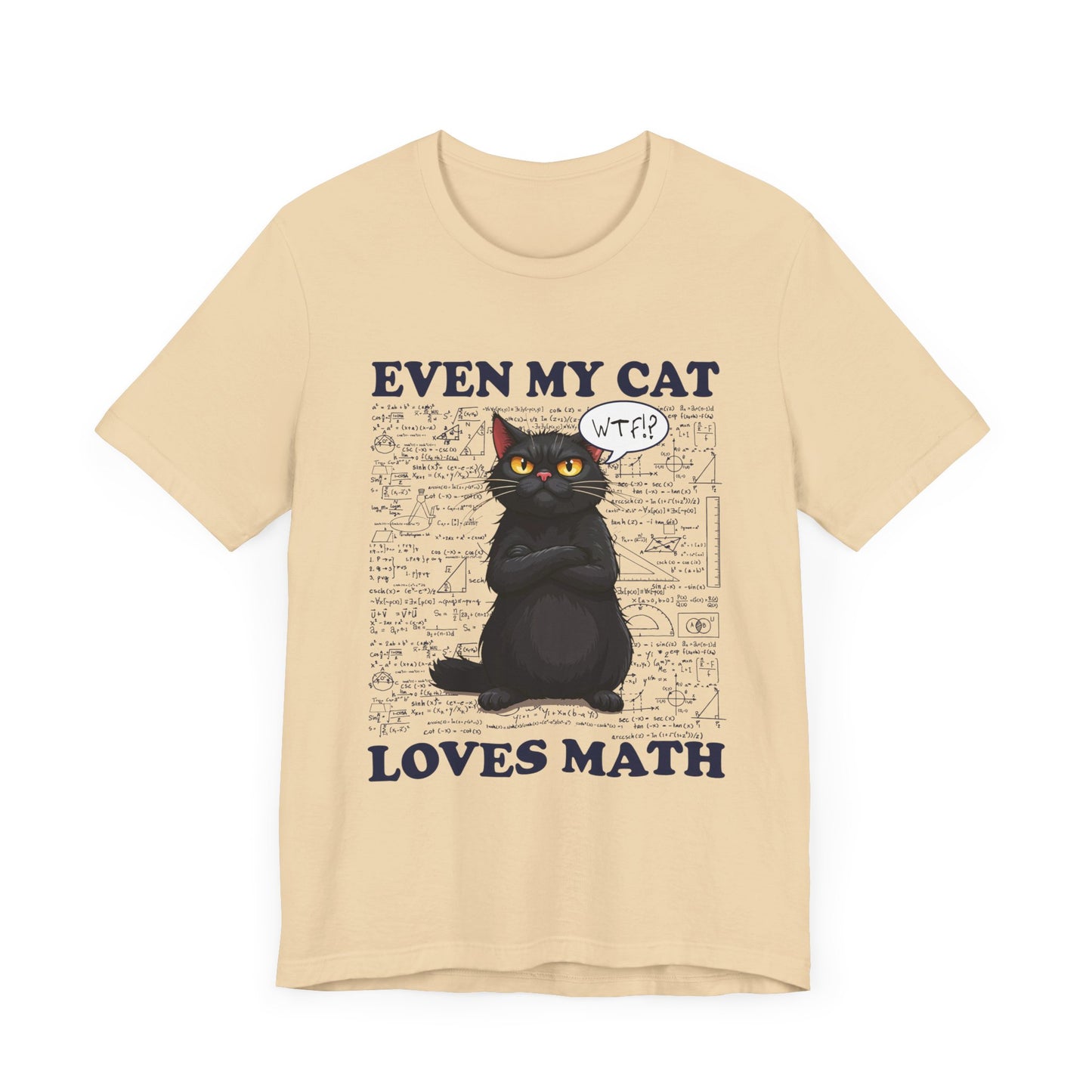 Even My Cat Loves Math T-Shirt – Funny Cat and Math Equations Graphic Tee