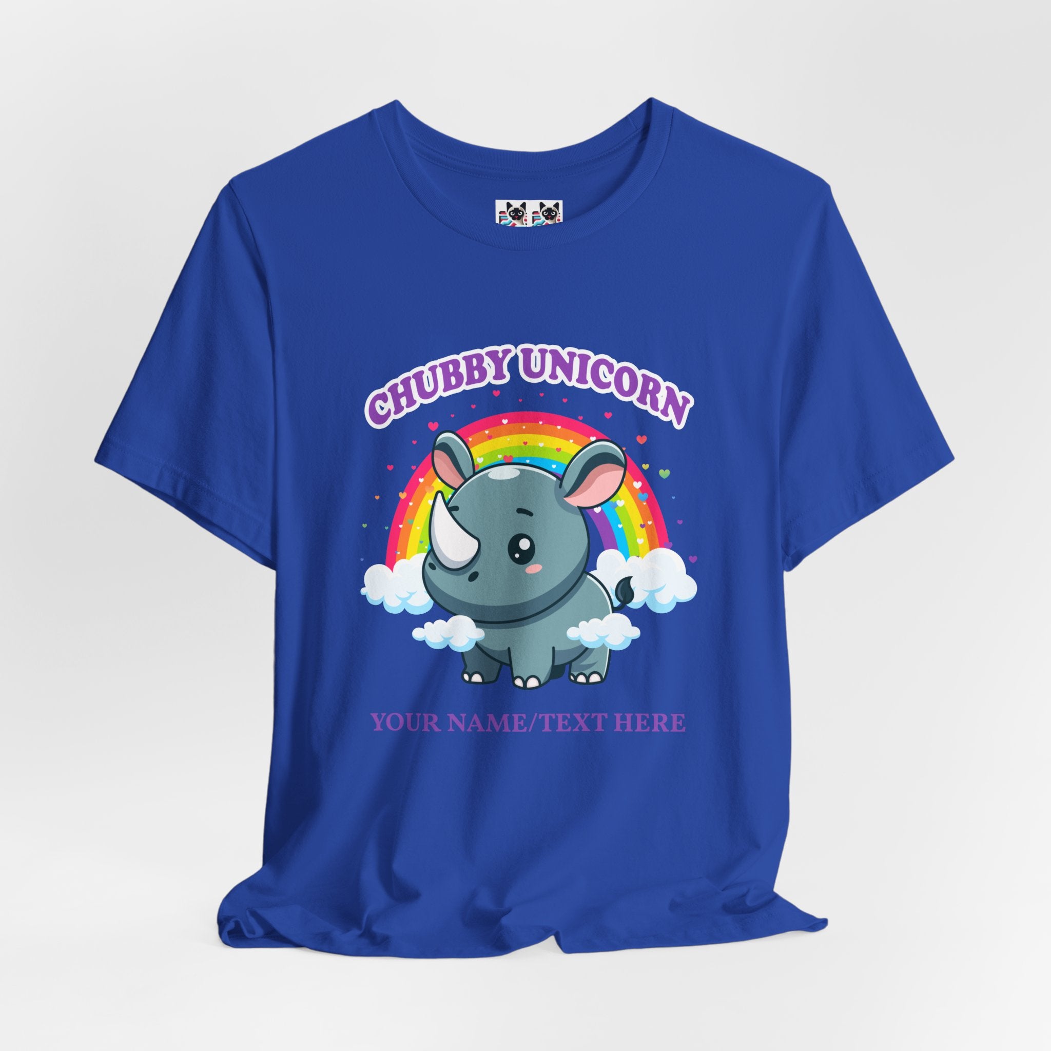 Custom T-Shirt - Chubby Unicorn T-Shirt – Cute Cartoon Rhino with Rainbow Graphic Tee