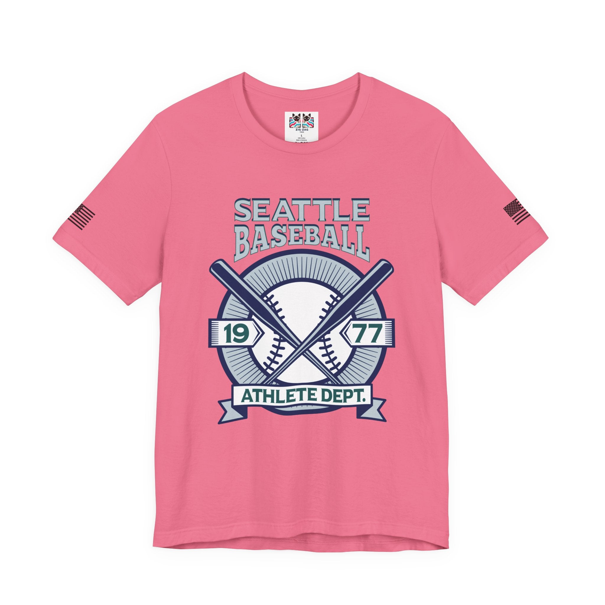 Seattle Baseball 1977 Athlete Dept. Crossed Bats Crest T-Shirt | Seattle Baseball Fan Tee | Retro Sports Graphic Shirt