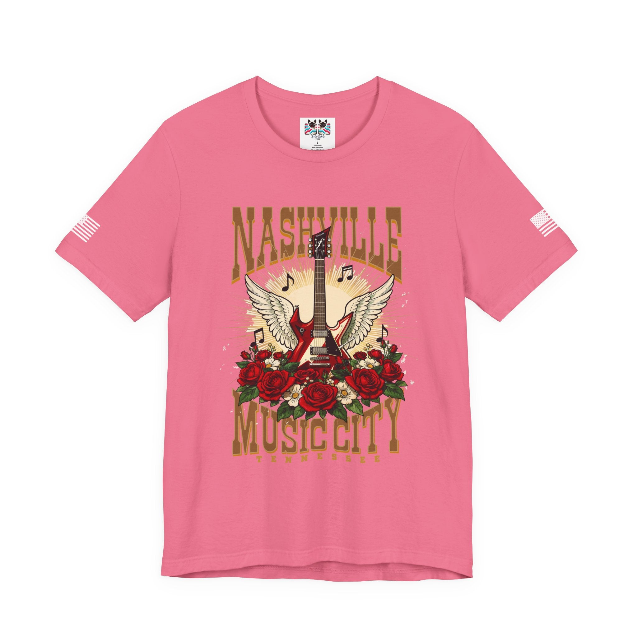 Nashville Music City Tennessee T-Shirt – Winged Electric Guitar Rose Floral Graphic Tee