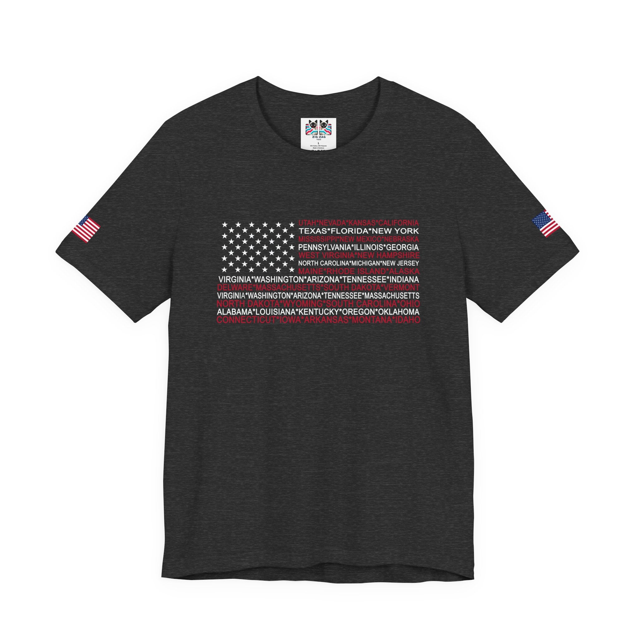 American Flag 50 States T-Shirt – All State Names USA Patriotic Typography Graphic Tee