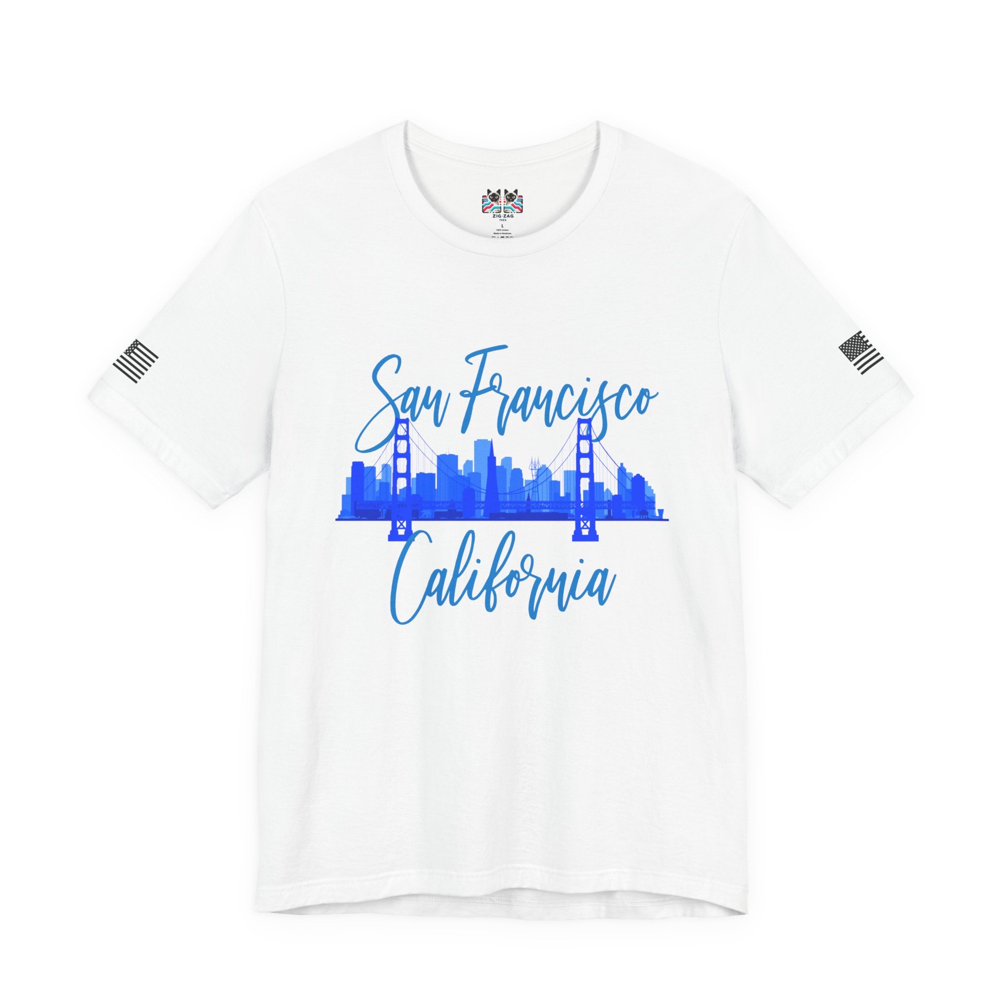 San Francisco California T-Shirt, Golden Gate Bridge Skyline Cursive Script Tee, SF California Souvenir Shirt, Bay Area Travel Gift, Unisex