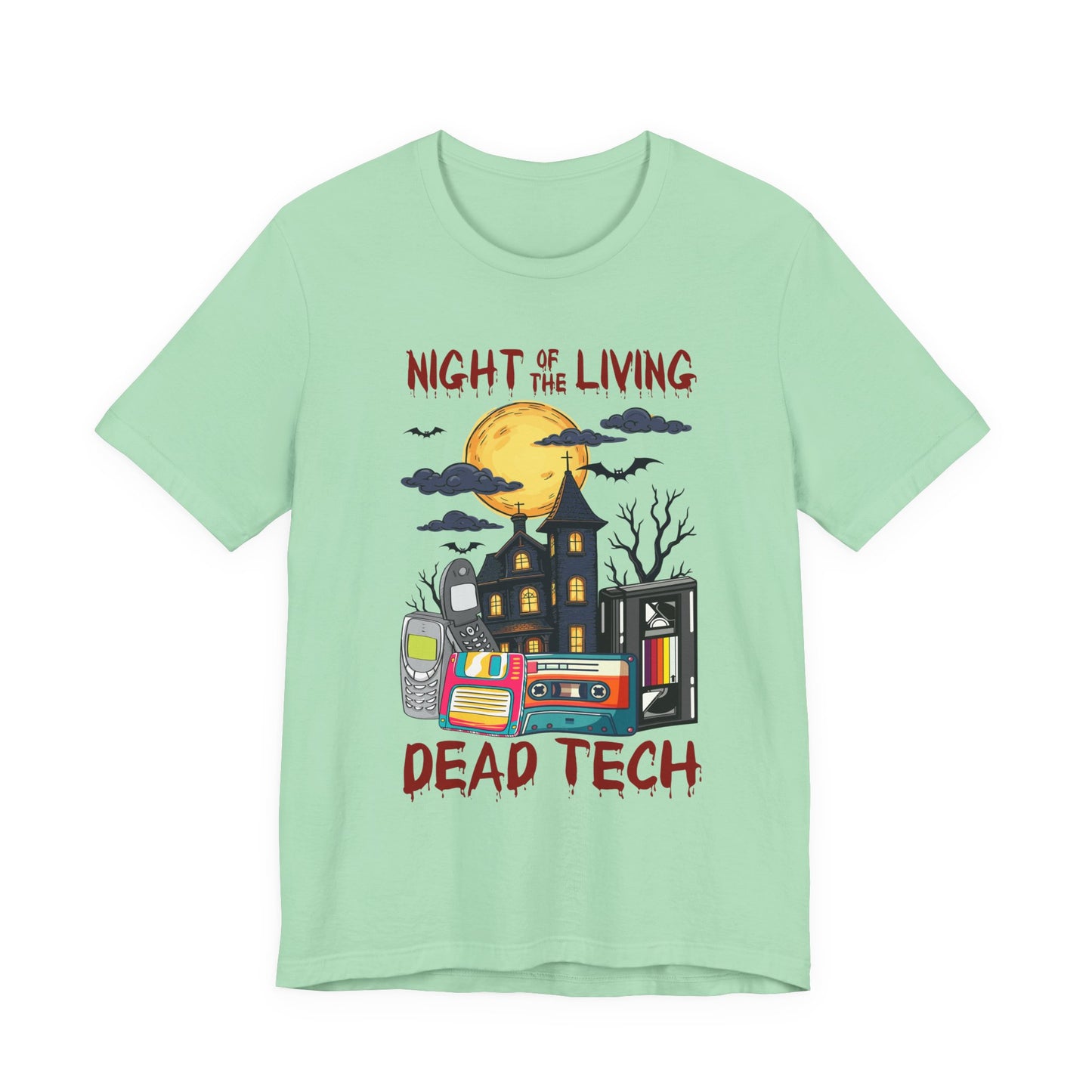 Night of the Living, Dead Tech Tshirt – Haunted Building & Retro Gadgets