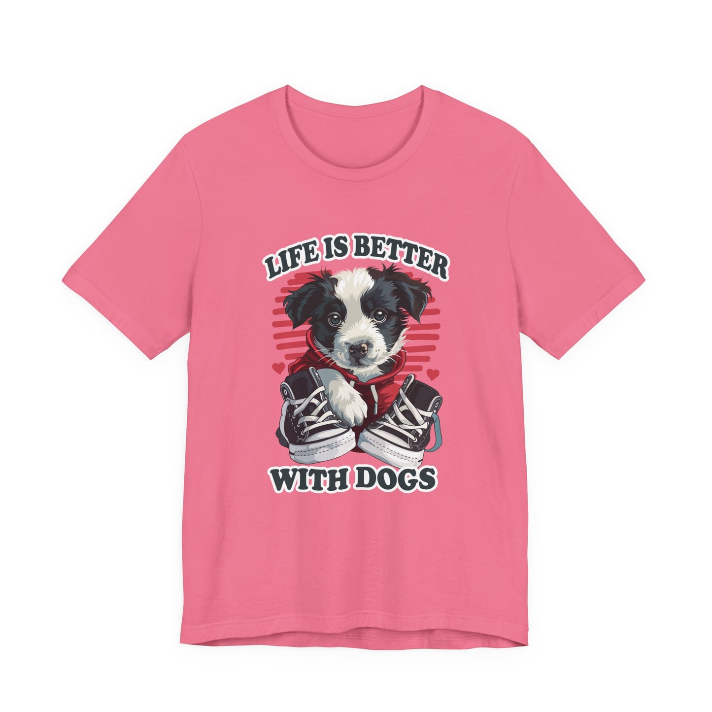 Life Is Better With Dogs T Shirt Cuddly Dog in Jacket Sitting by Shoes Graphic
