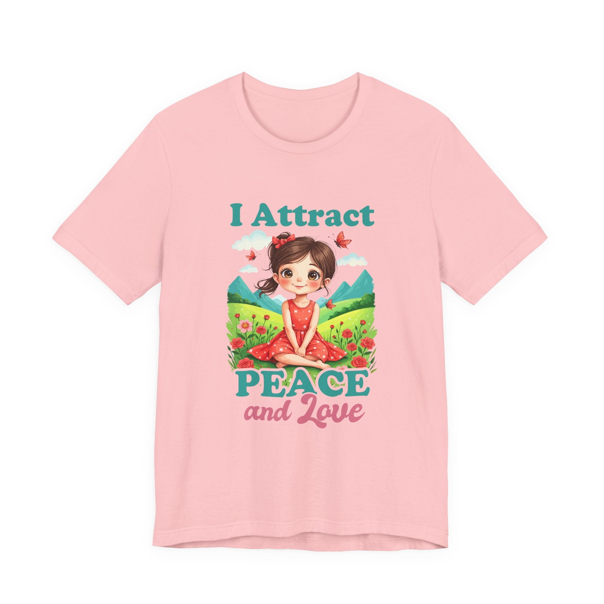 I Attract PEACE & Love – Little Girl in Nature with Butterflies Graphic T-Shirt
