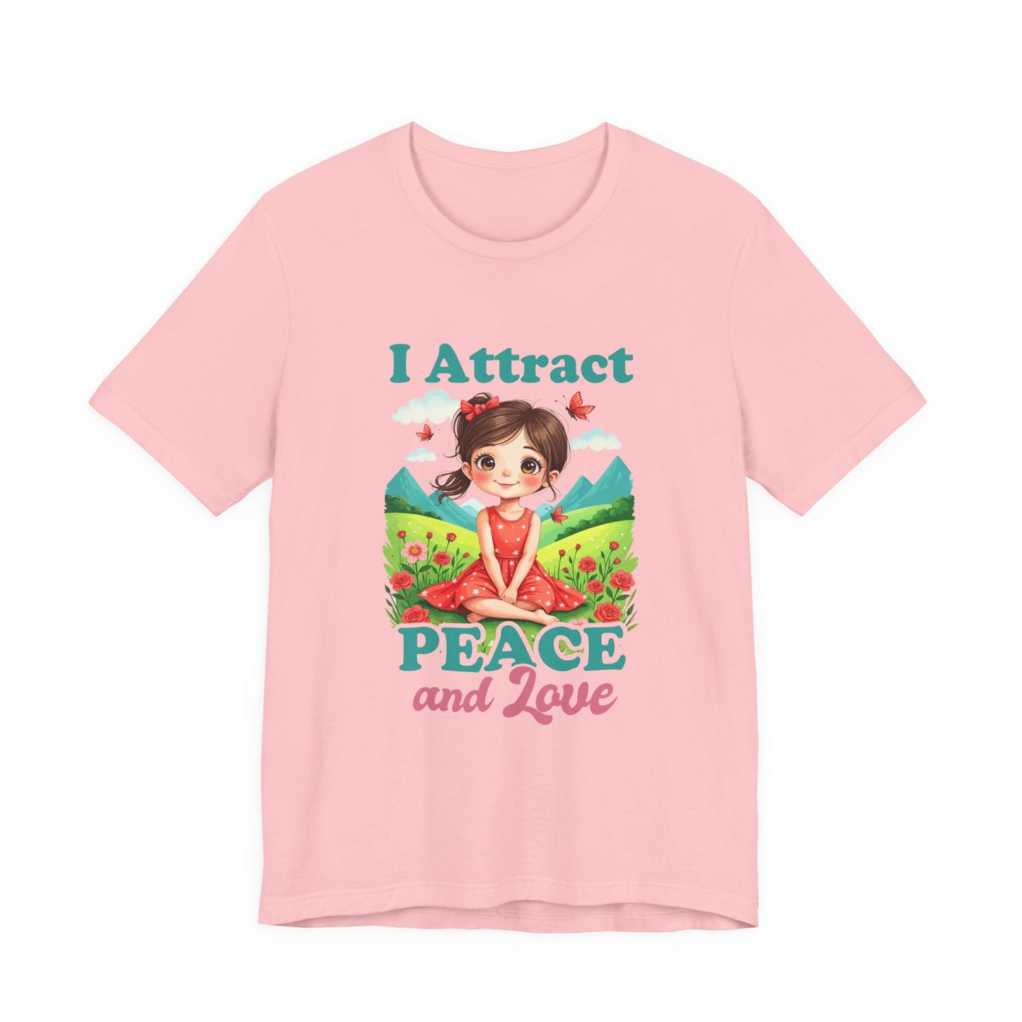 I Attract PEACE & Love – Little Girl in Nature with Butterflies Graphic T-Shirt