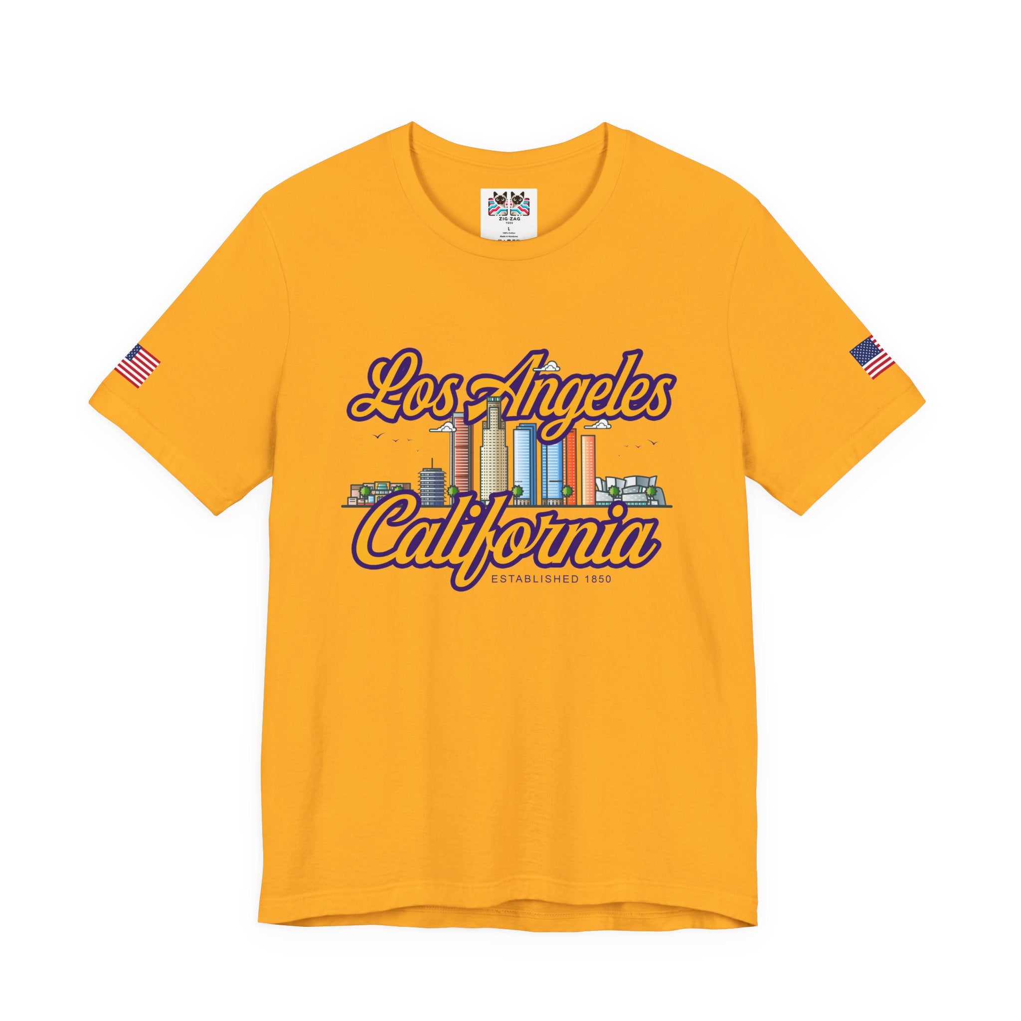 Los Angeles California Established 1850 T-Shirt – Downtown Skyline Script Graphic Tee