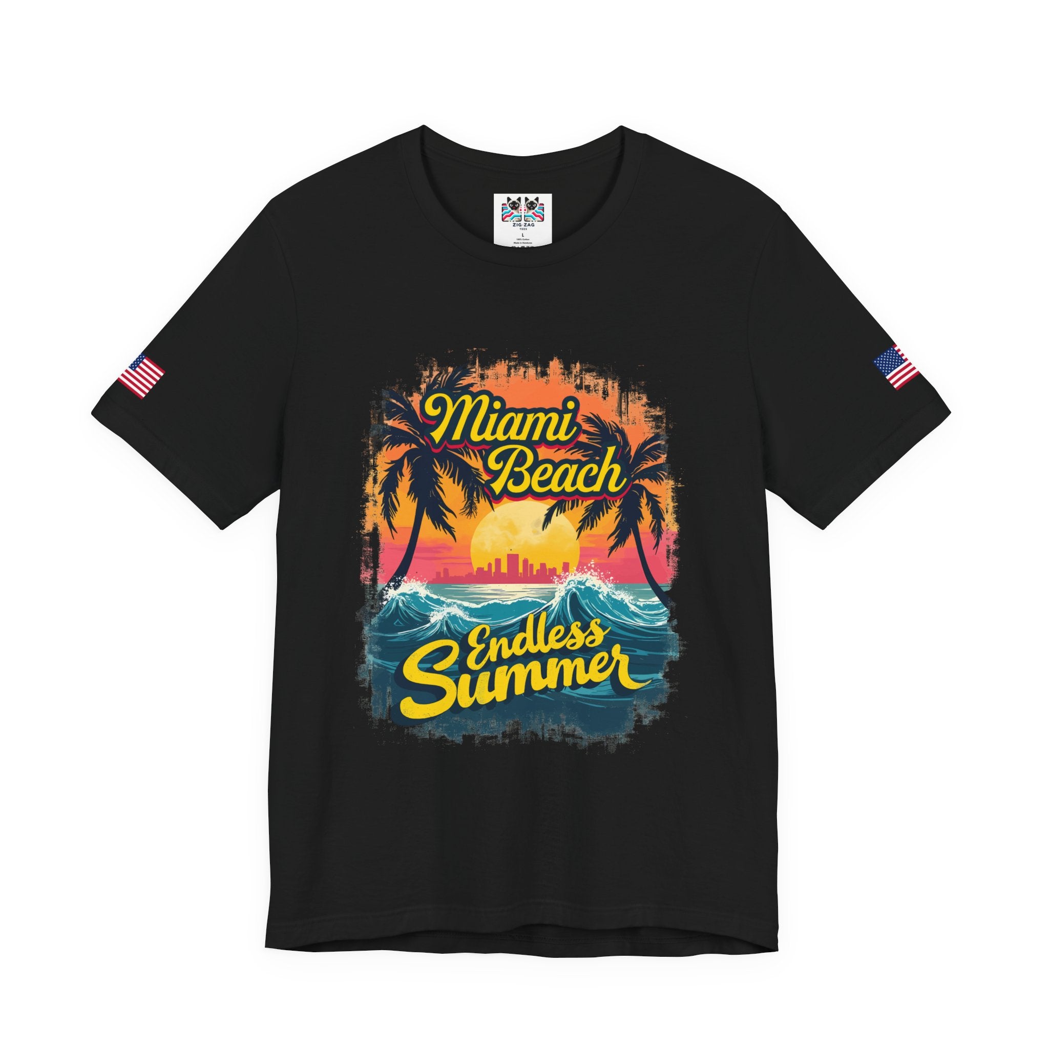 Miami Beach Endless Summer T-Shirt – Retro Wave Palm Tree Sunset Graphic Tee