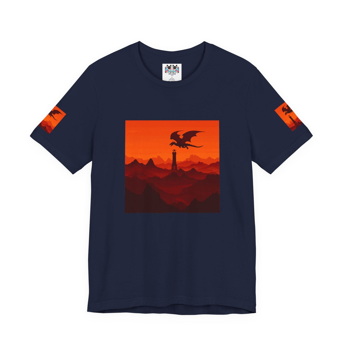 Dragon Sunset T-Shirt – Silhouette Flying Dragon Mountain Landscape Fantasy Graphic Tee