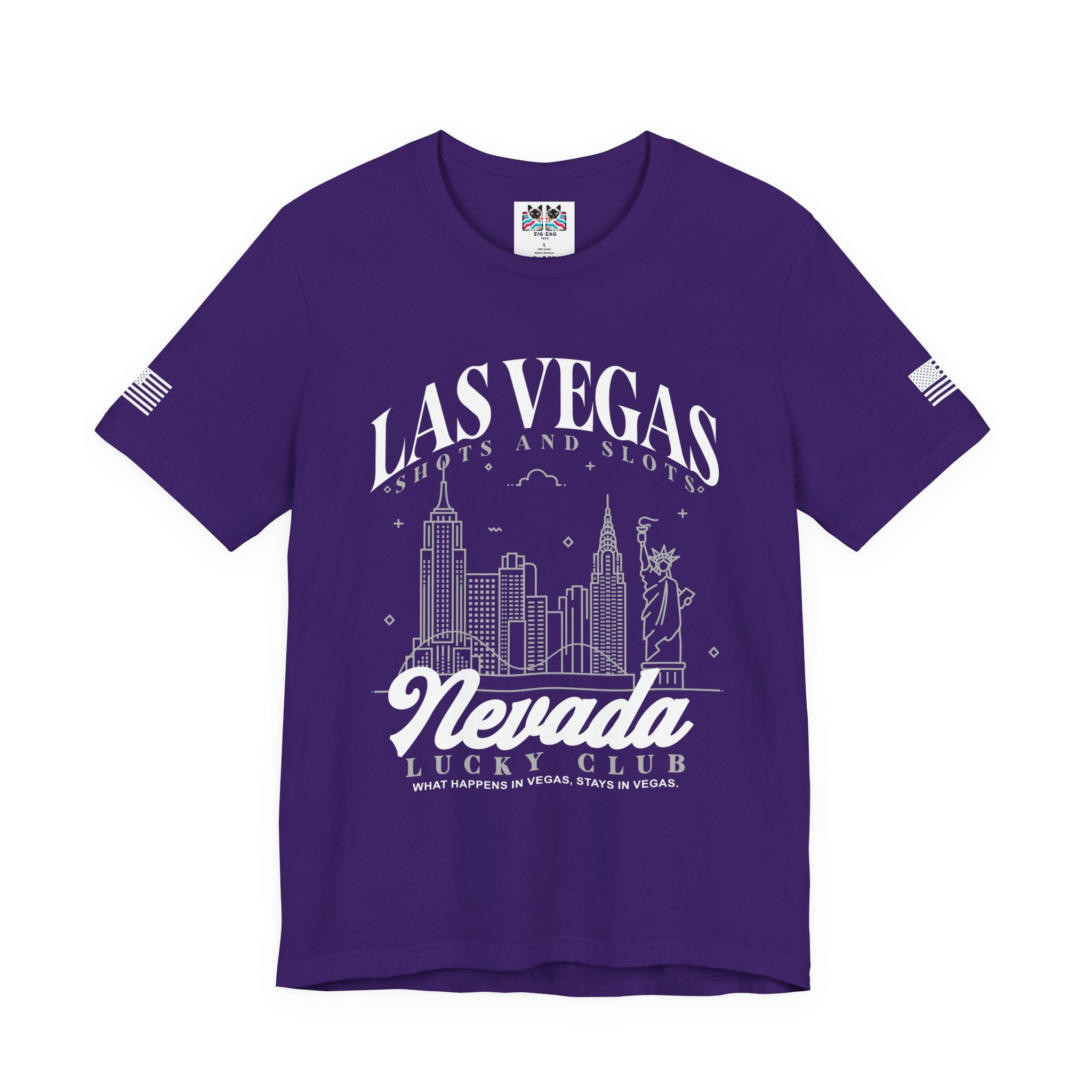 Las Vegas Shots and Slots Nevada Lucky Club Men's T-Shirt – Vegas Skyline Black Tee