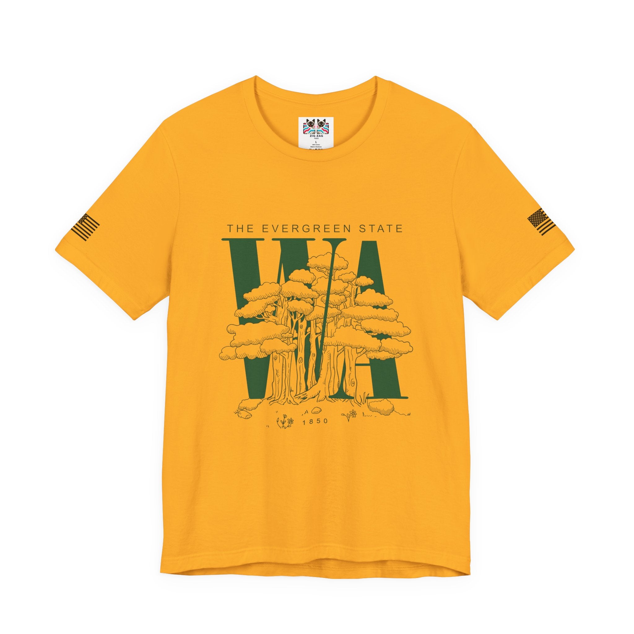 Washington WA State Evergreen State Tree Illustration T-Shirt | The Evergreen State 1850 Nature Graphic Tee