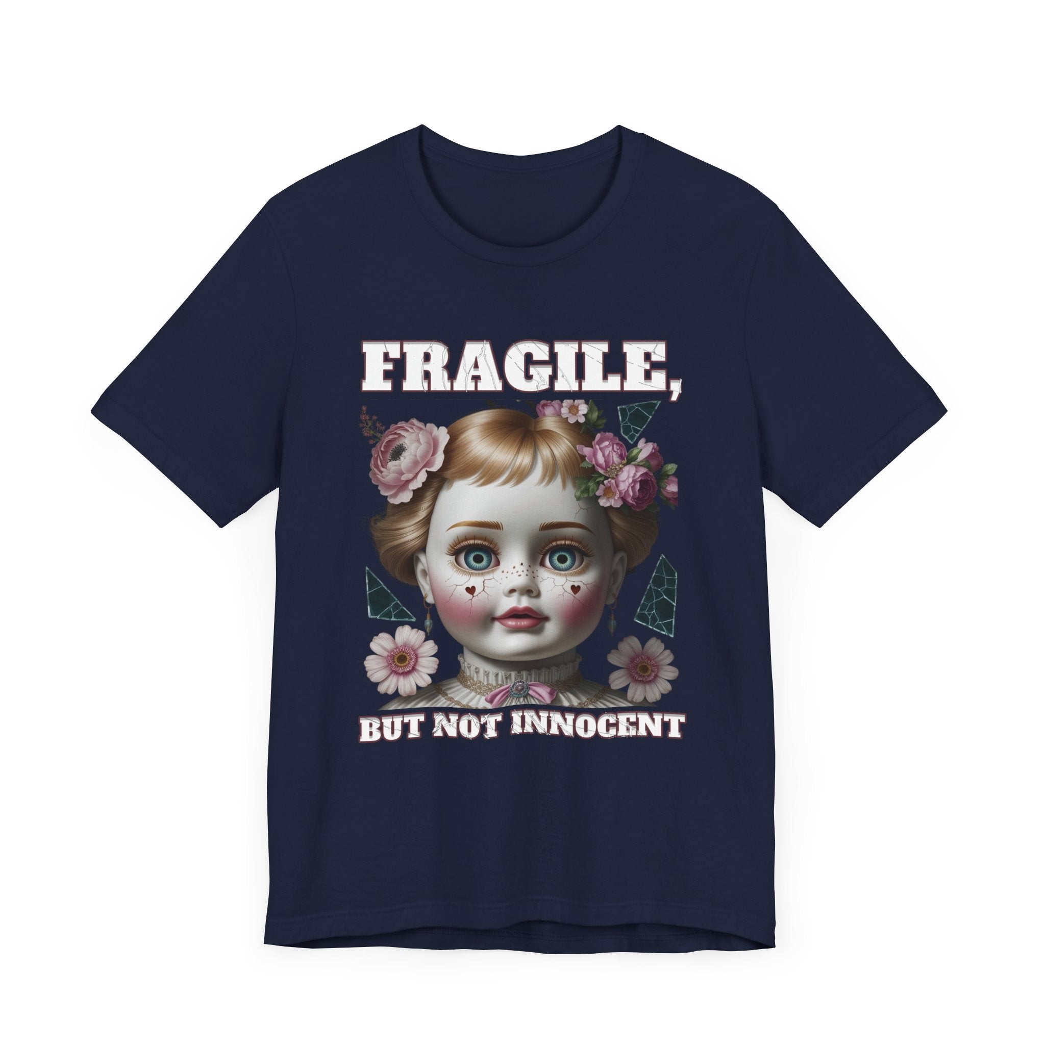 Fragile, But Not Innocent | Doll Face with Flowers & Cracks Graphic T-Shirt