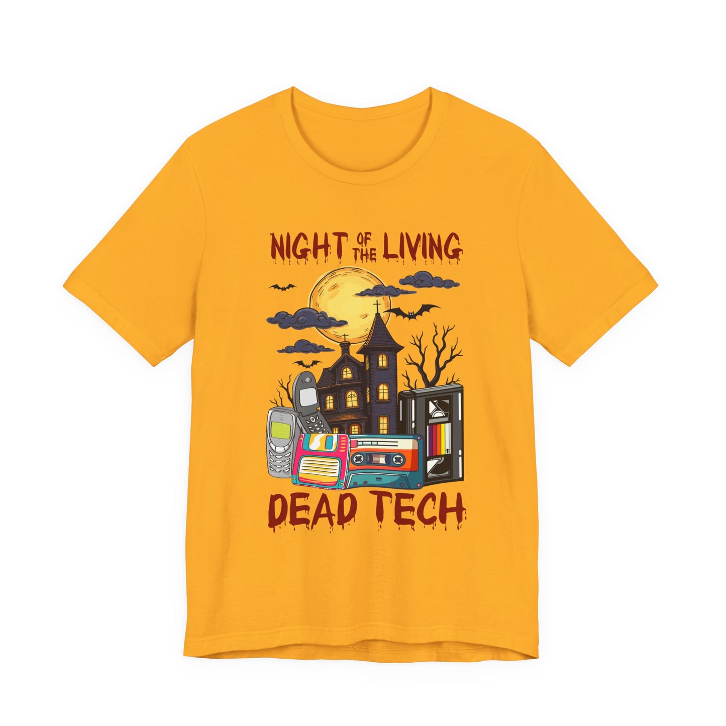 Night of the Living, Dead Tech Tshirt – Haunted Building & Retro Gadgets