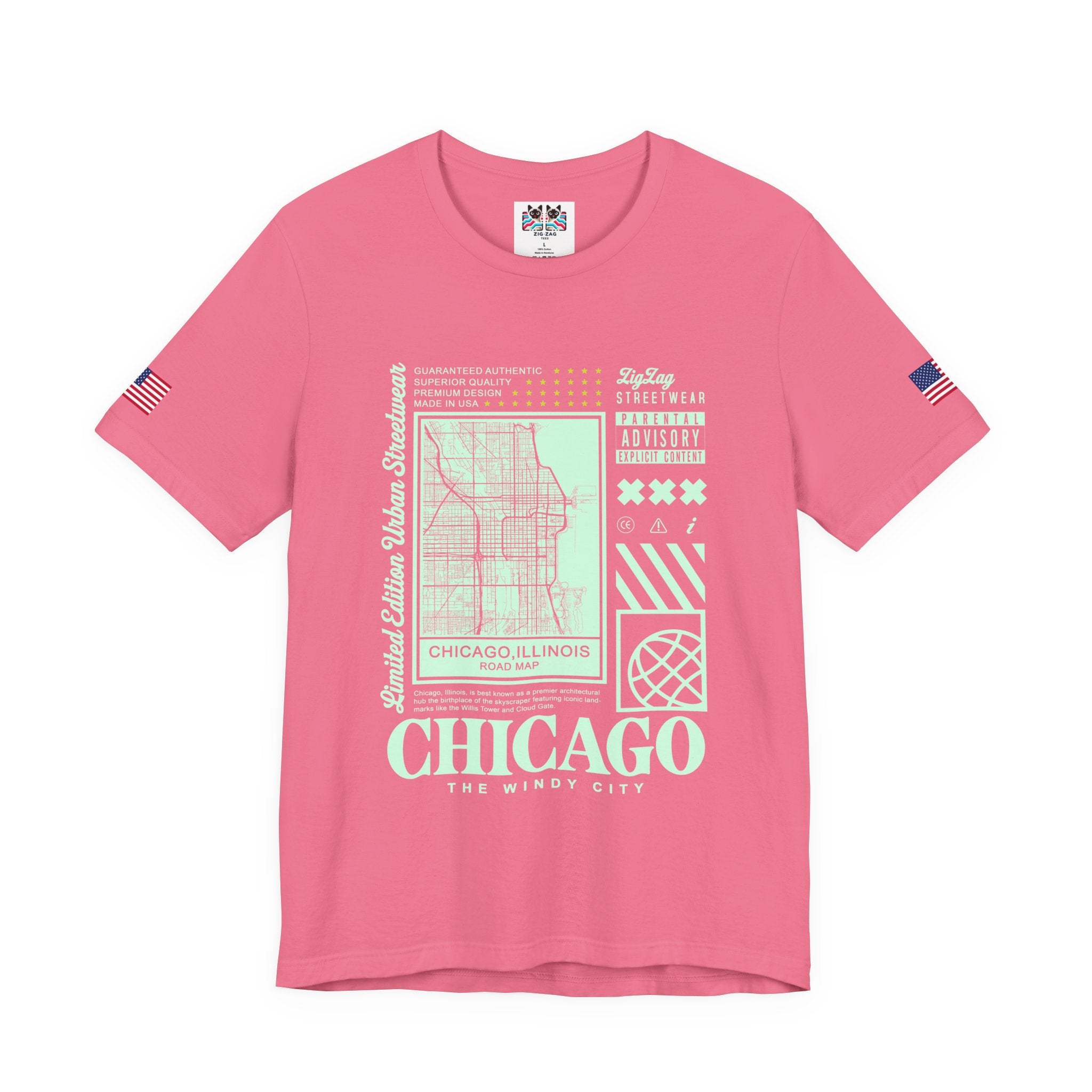Chicago Road Map T-Shirt - Limited Edition Urban Streetwear Illinois City Grid Design